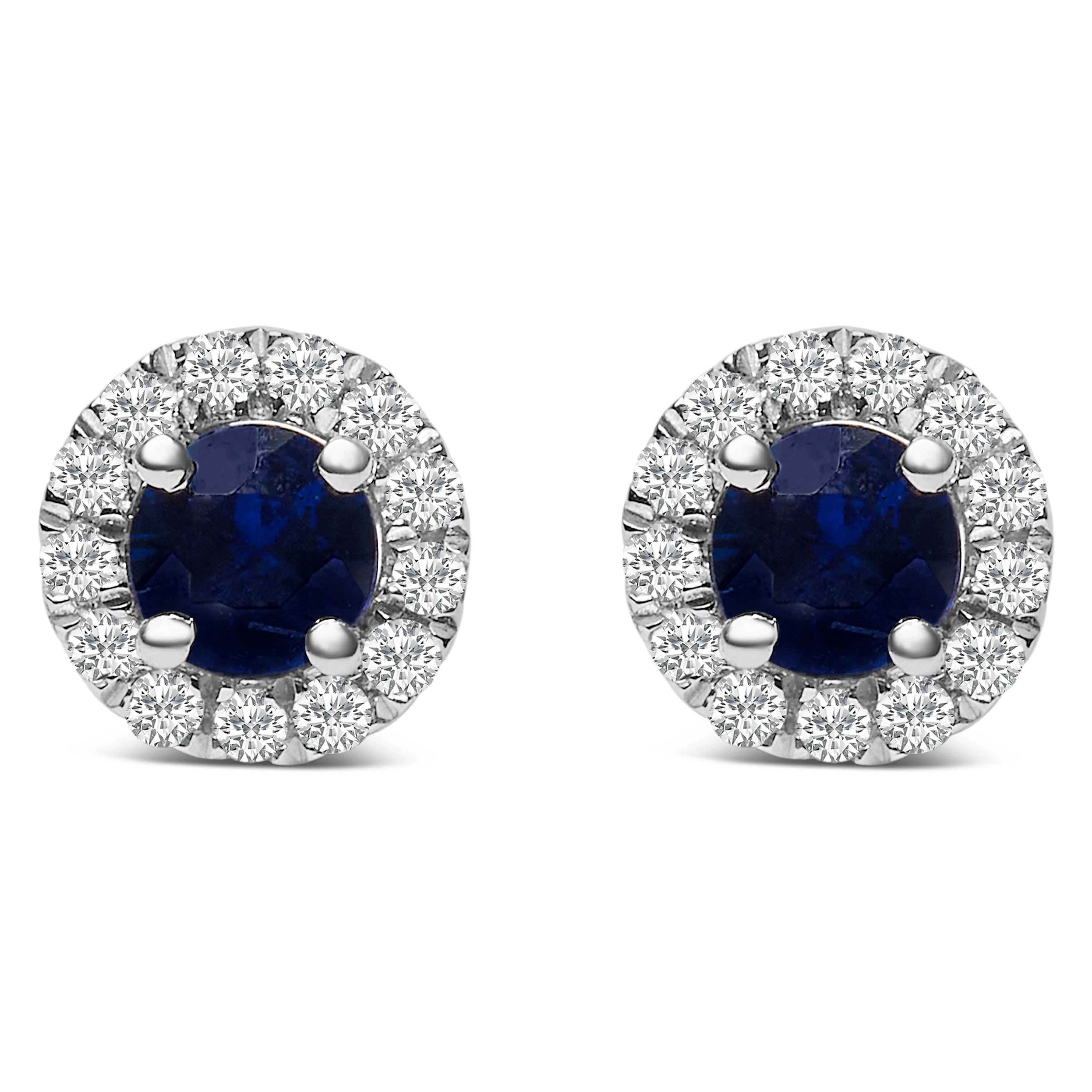 10K White Gold 3.25mm x 3.25mm Round Blue Sapphire and 1/10 Cttw Diamond Halo Stud Earrings (I-J Color, I1-I2 Clarity) - Image 4