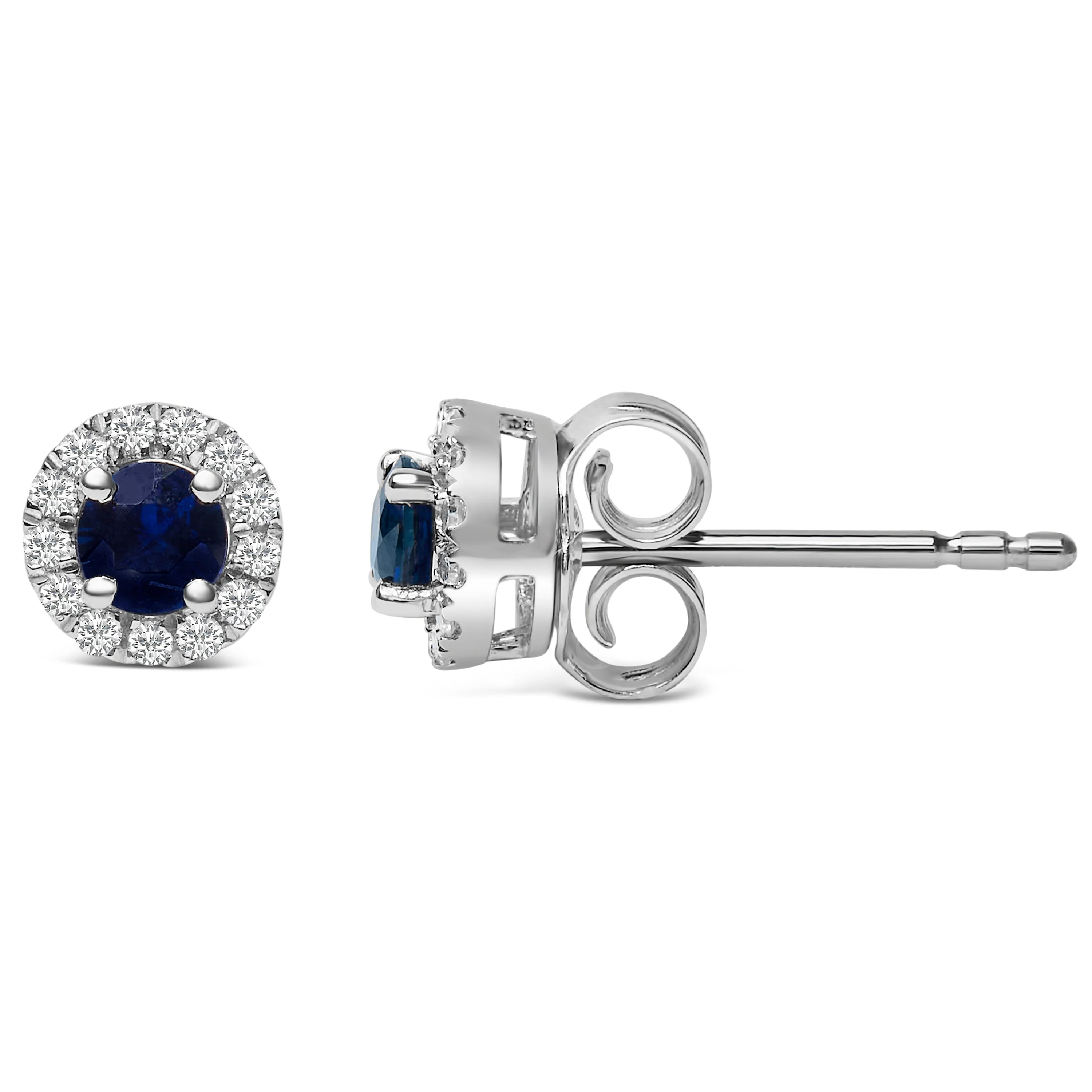 10K White Gold 3.25mm x 3.25mm Round Blue Sapphire and 1/10 Cttw Diamond Halo Stud Earrings (I-J Color, I1-I2 Clarity) - Image 6