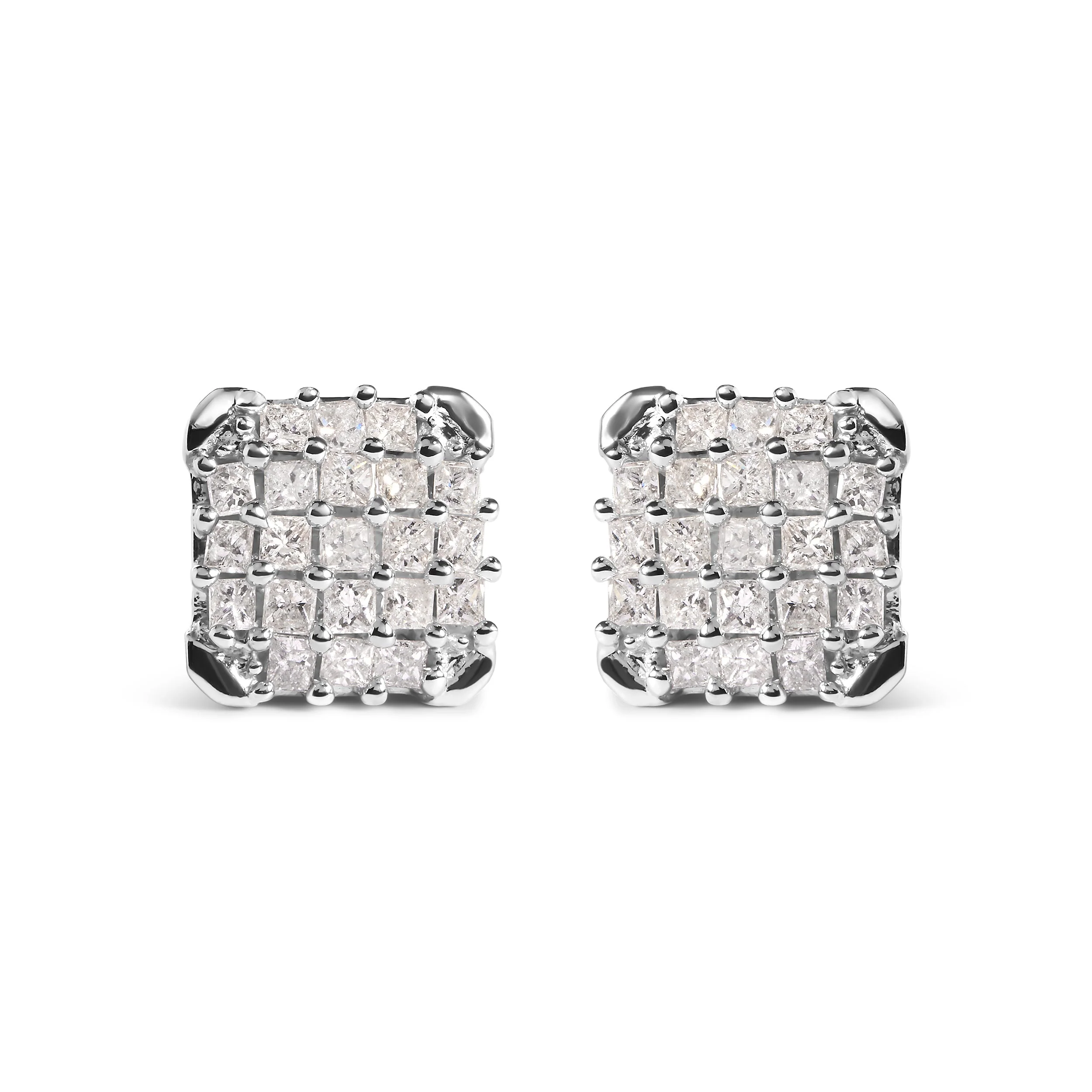 10K White Gold 3/4 Cttw Princess Diamond Composite Open Frame Stud Earrings (I-J Color, I1-I2 Clarity)
