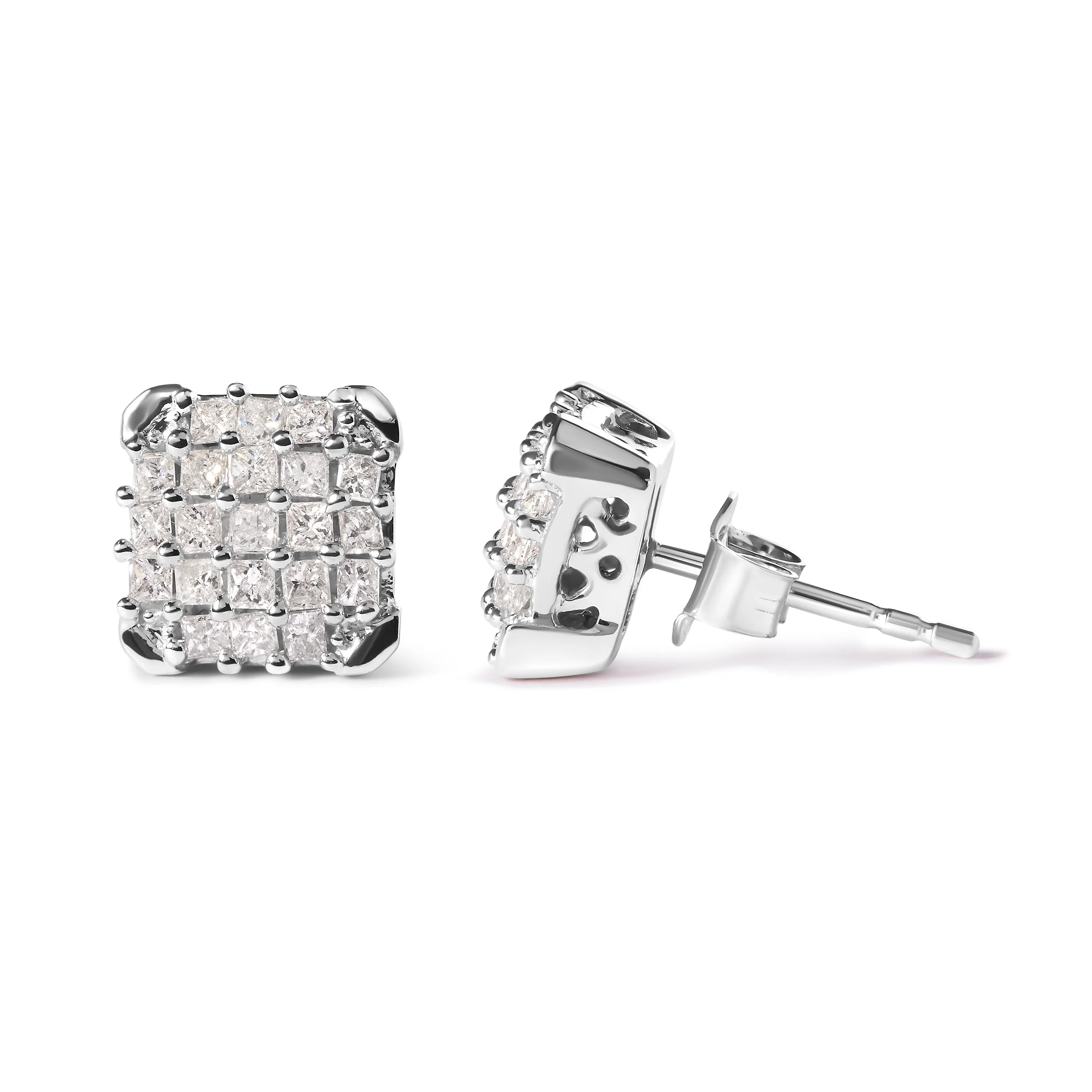 10K White Gold 3/4 Cttw Princess Diamond Composite Open Frame Stud Earrings (I-J Color, I1-I2 Clarity) - Image 6