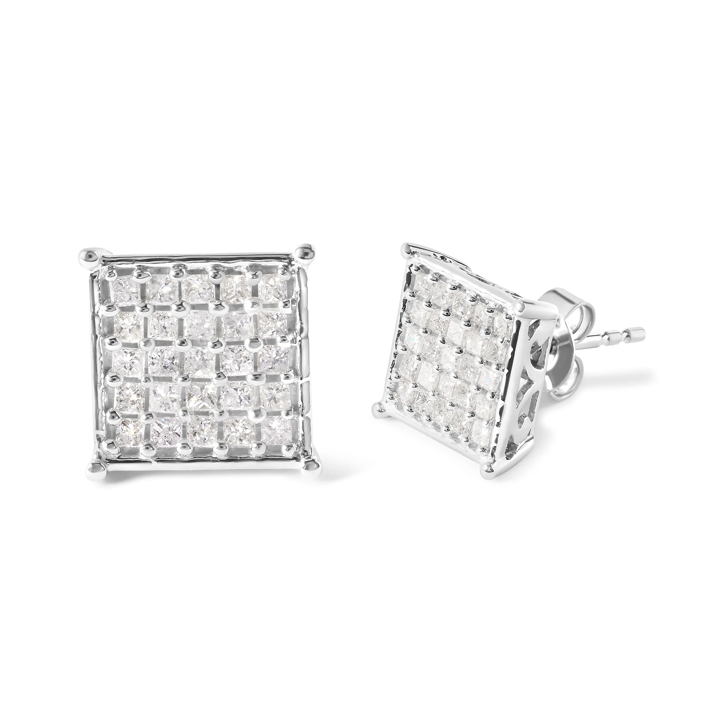 10K White Gold 3/4 Cttw Princess Diamond Composite Stud Earrings (I-J Color, I1-I2 Clarity) - Image 2