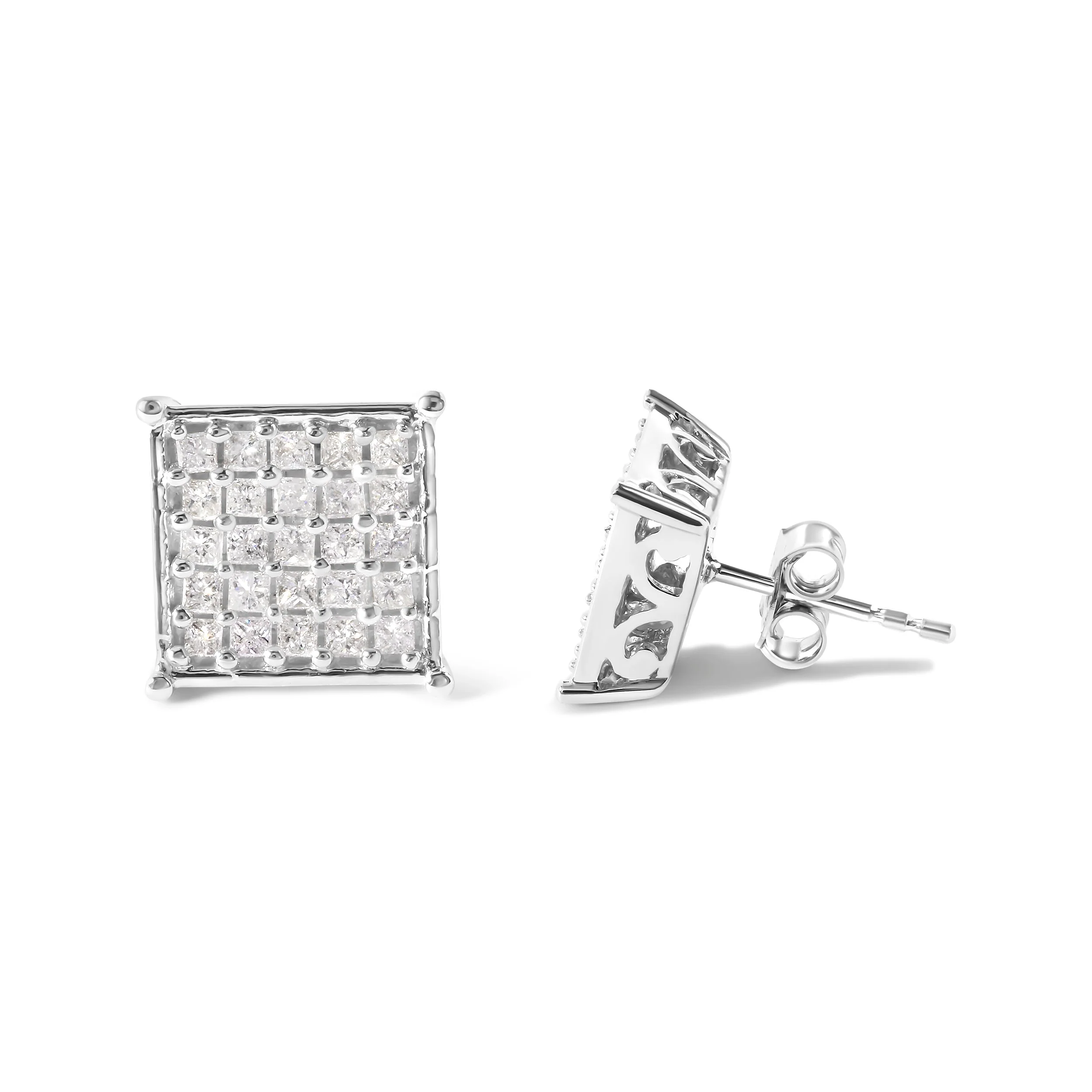 10K White Gold 3/4 Cttw Princess Diamond Composite Stud Earrings (I-J Color, I1-I2 Clarity) - Image 3
