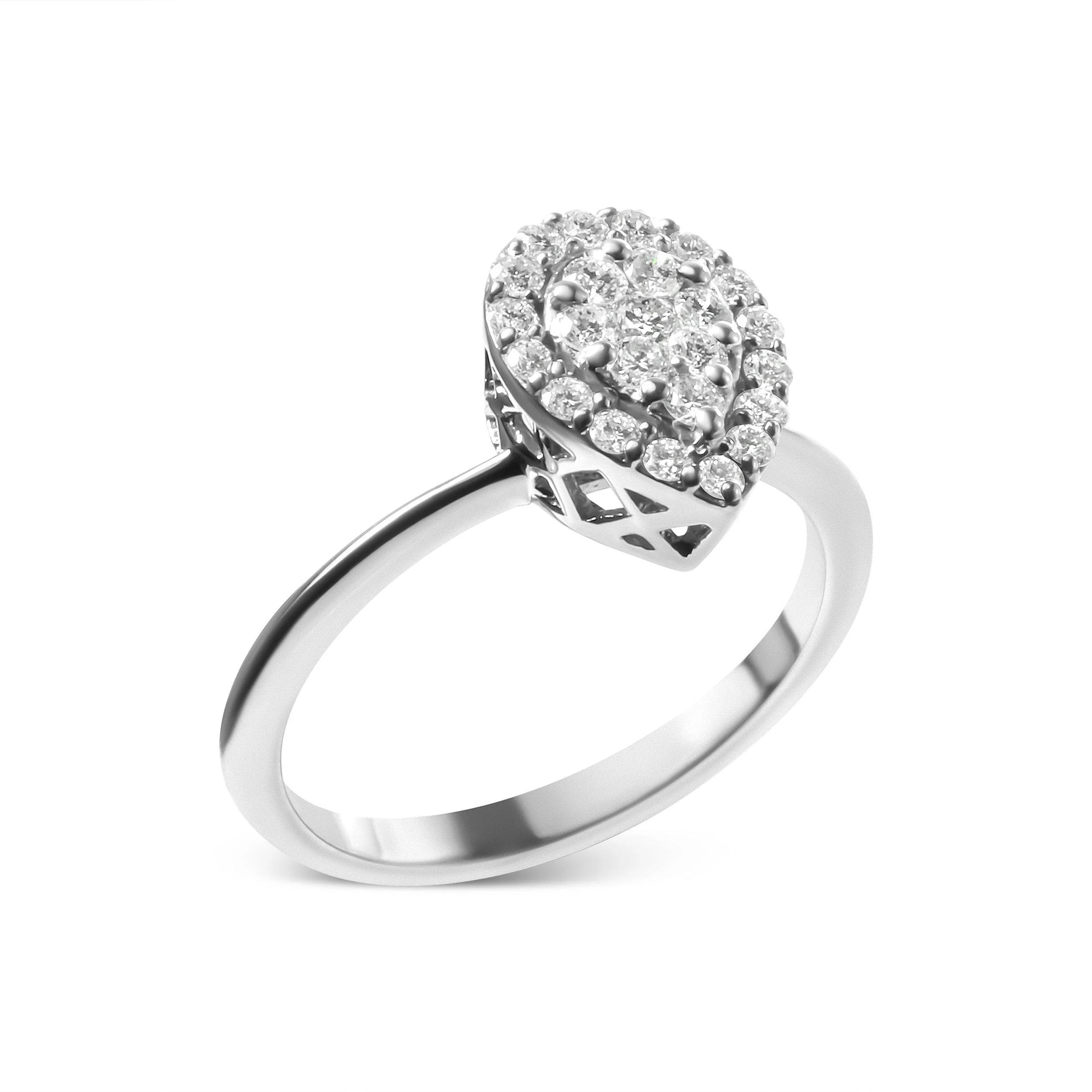 10K White Gold 3/8 Cttw Round-Cut Lab Grown Diamond Cluster Pear Promise Ring (G-H Color, VS2-SI1 Clarity) - Size 7 - Image 3