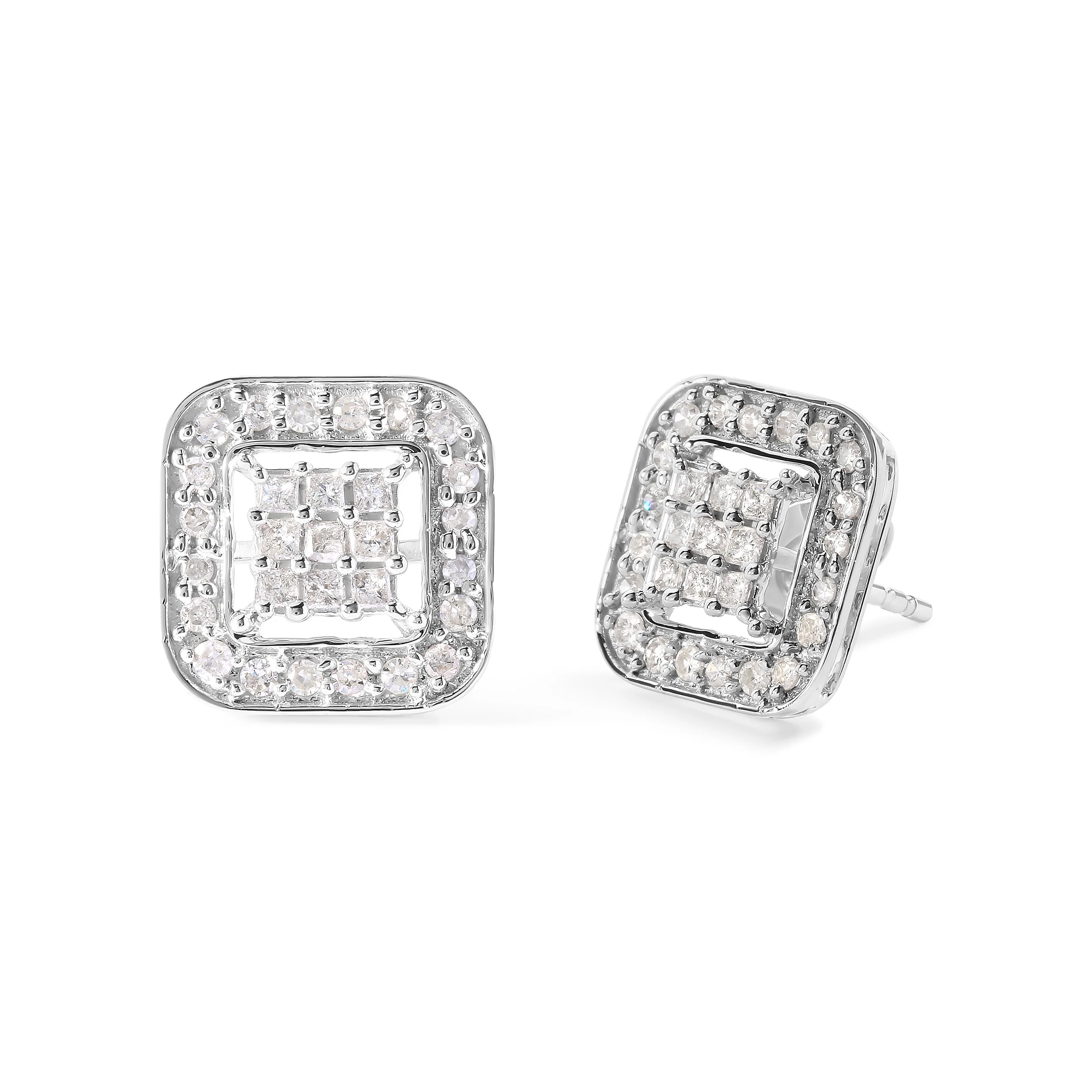 10K White Gold 5/8 Cttw Diamond Square Shaped Composite Stud Earrings (I-J Color, I1-I2 Clarity) - Image 2