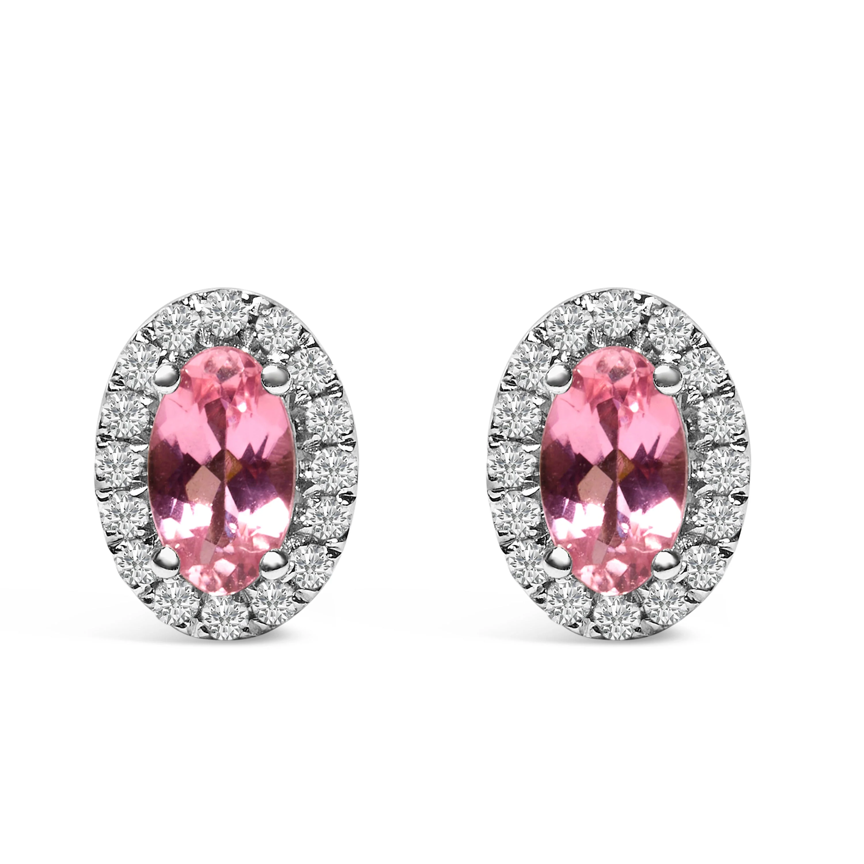 10K White Gold 5x3 MM Oval Purple Amethyst and Diamond Halo Stud Earrings (I-J Color, I1-I2 Clarity) - Image 10