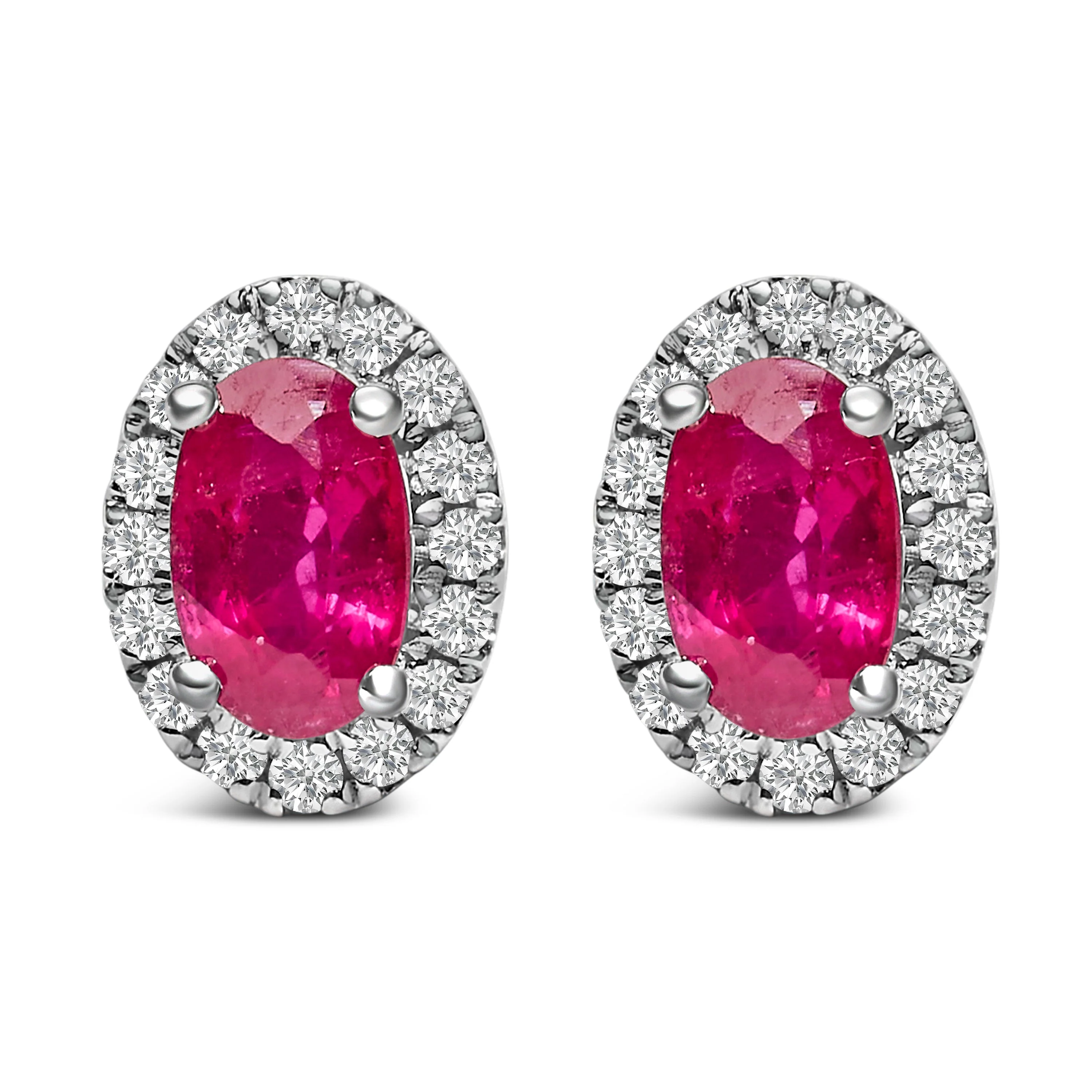 10K White Gold 5x3 MM Oval Purple Amethyst and Diamond Halo Stud Earrings (I-J Color, I1-I2 Clarity) - Image 11