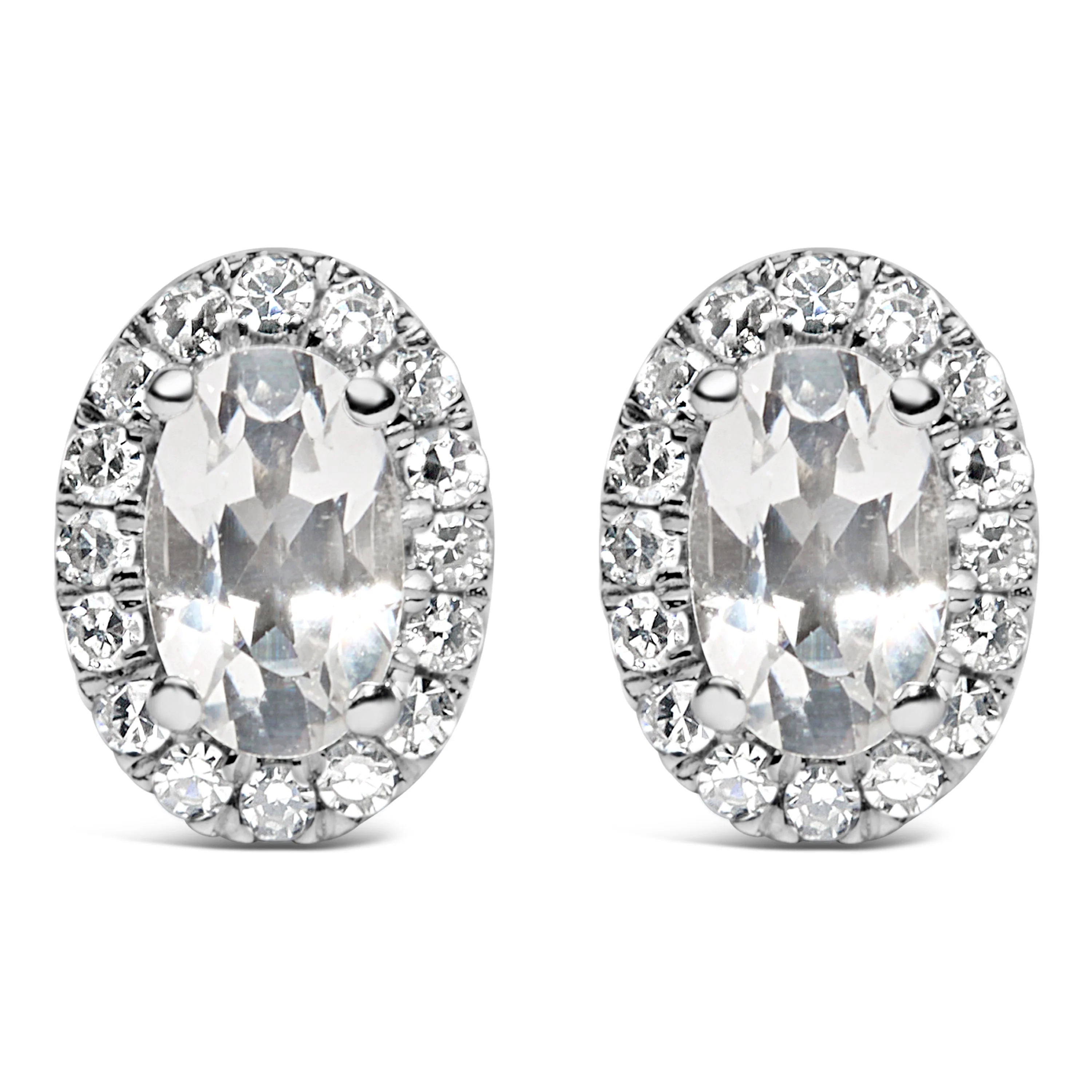 10K White Gold 5x3 MM Oval Purple Amethyst and Diamond Halo Stud Earrings (I-J Color, I1-I2 Clarity) - Image 13