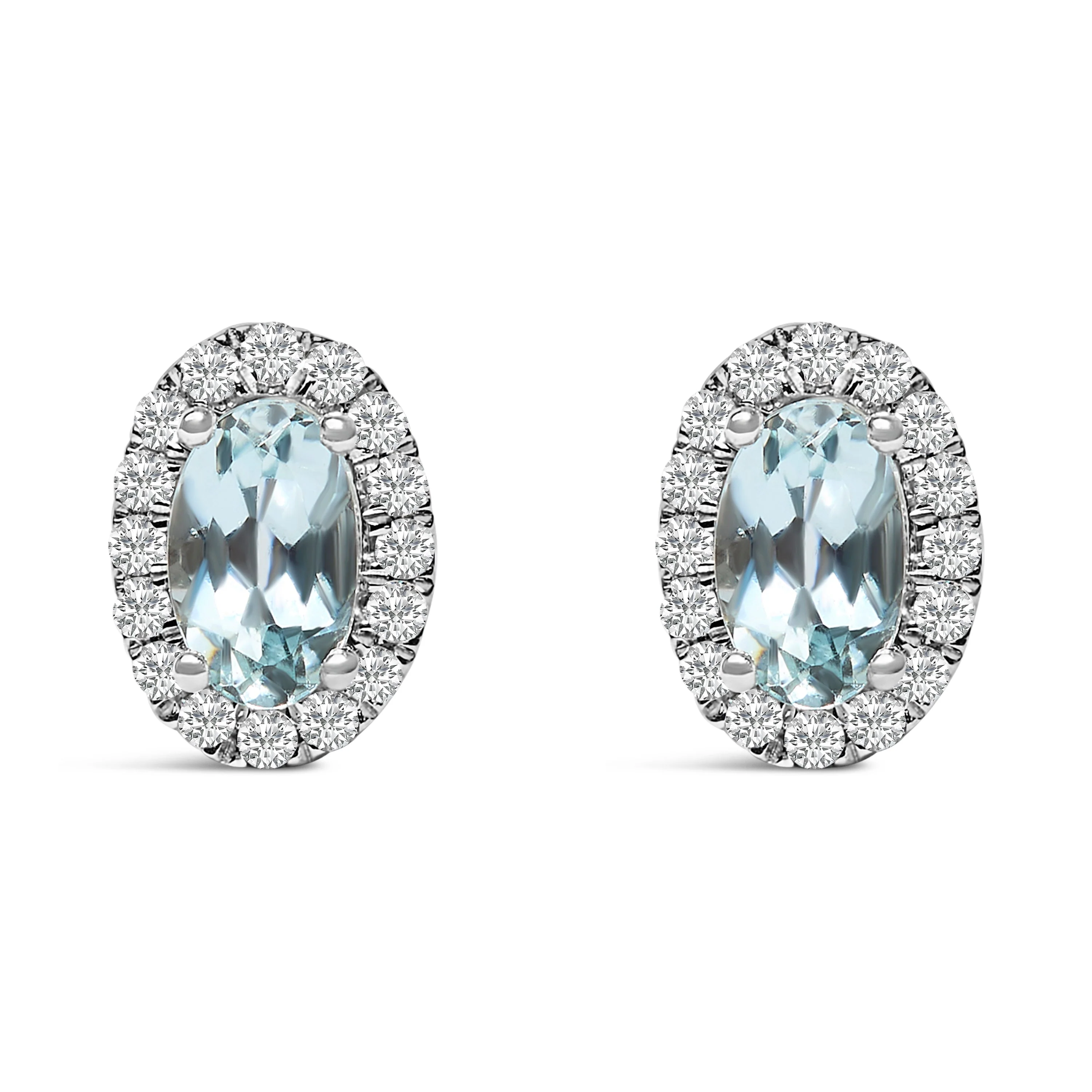 10K White Gold 5x3 MM Oval Purple Amethyst and Diamond Halo Stud Earrings (I-J Color, I1-I2 Clarity) - Image 4
