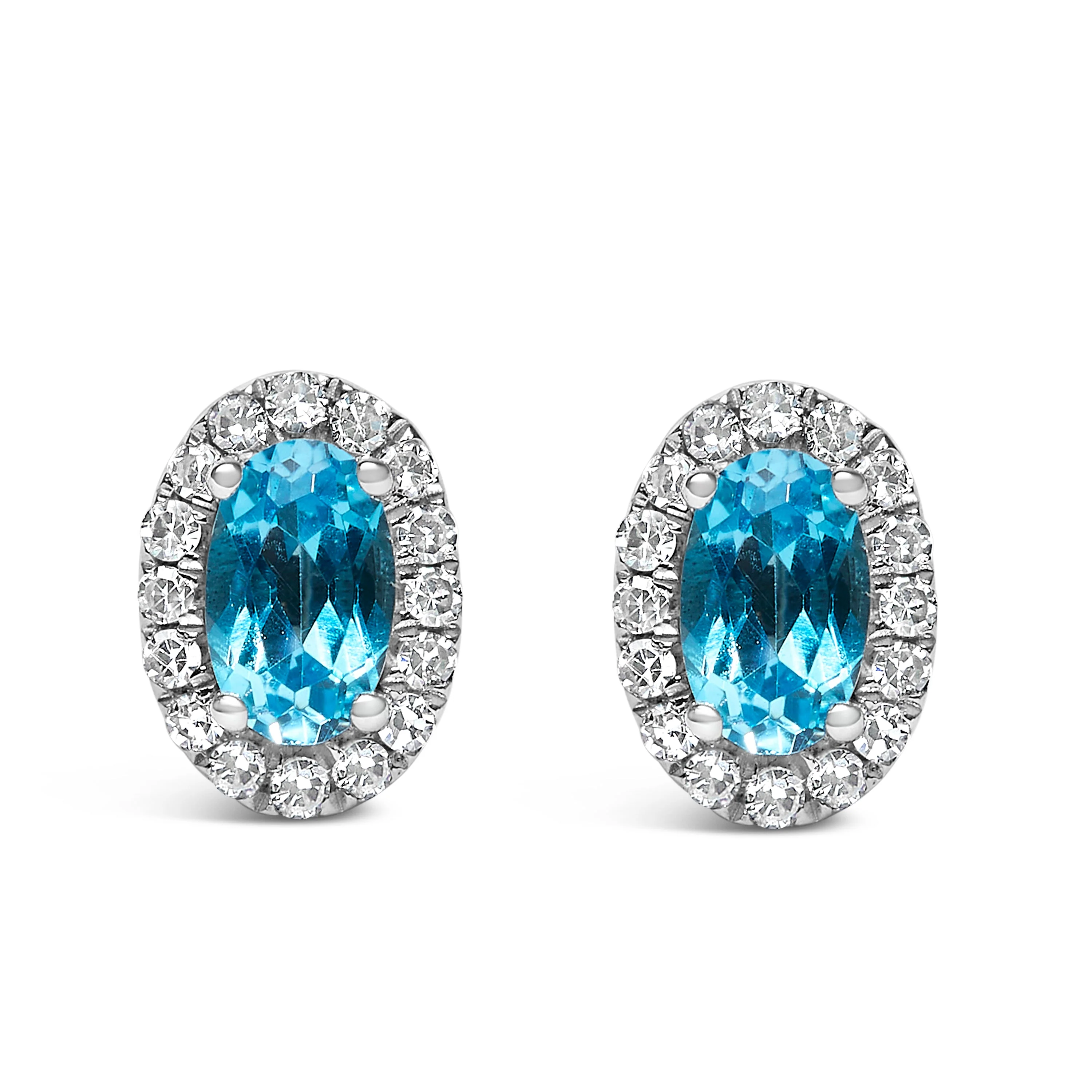 10K White Gold 5x3 MM Oval Purple Amethyst and Diamond Halo Stud Earrings (I-J Color, I1-I2 Clarity) - Image 5