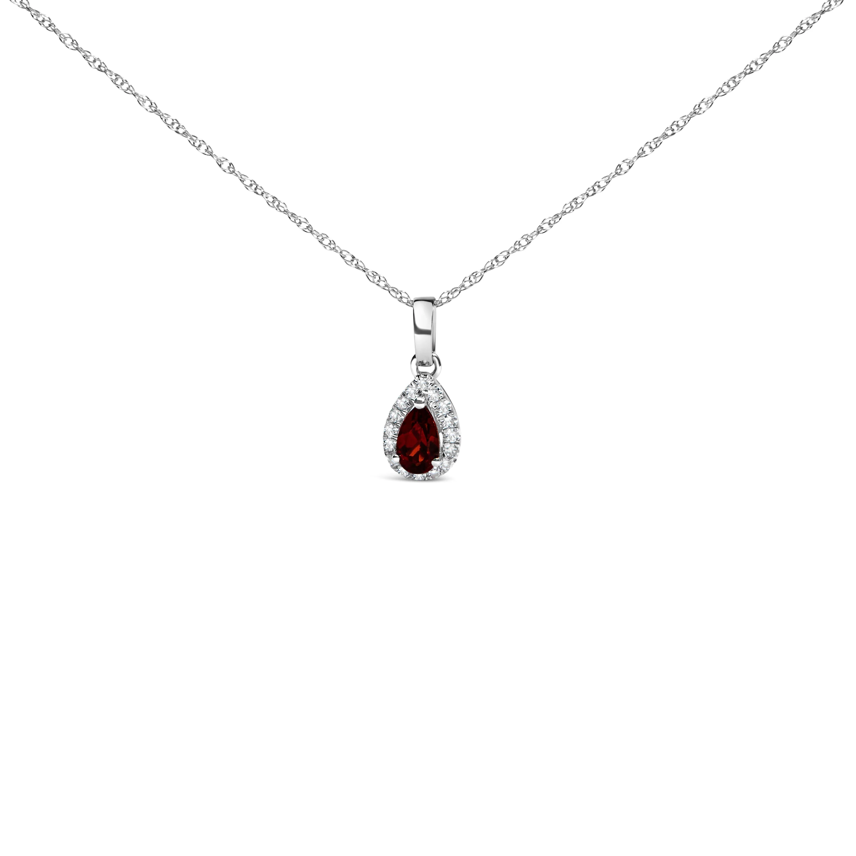 10K White Gold 5x3mm Green Emerald and Diamond Accent Halo Pear Shape 18" Pendant Necklace (I-J Color, I1-I2 Clarity) - Image 4