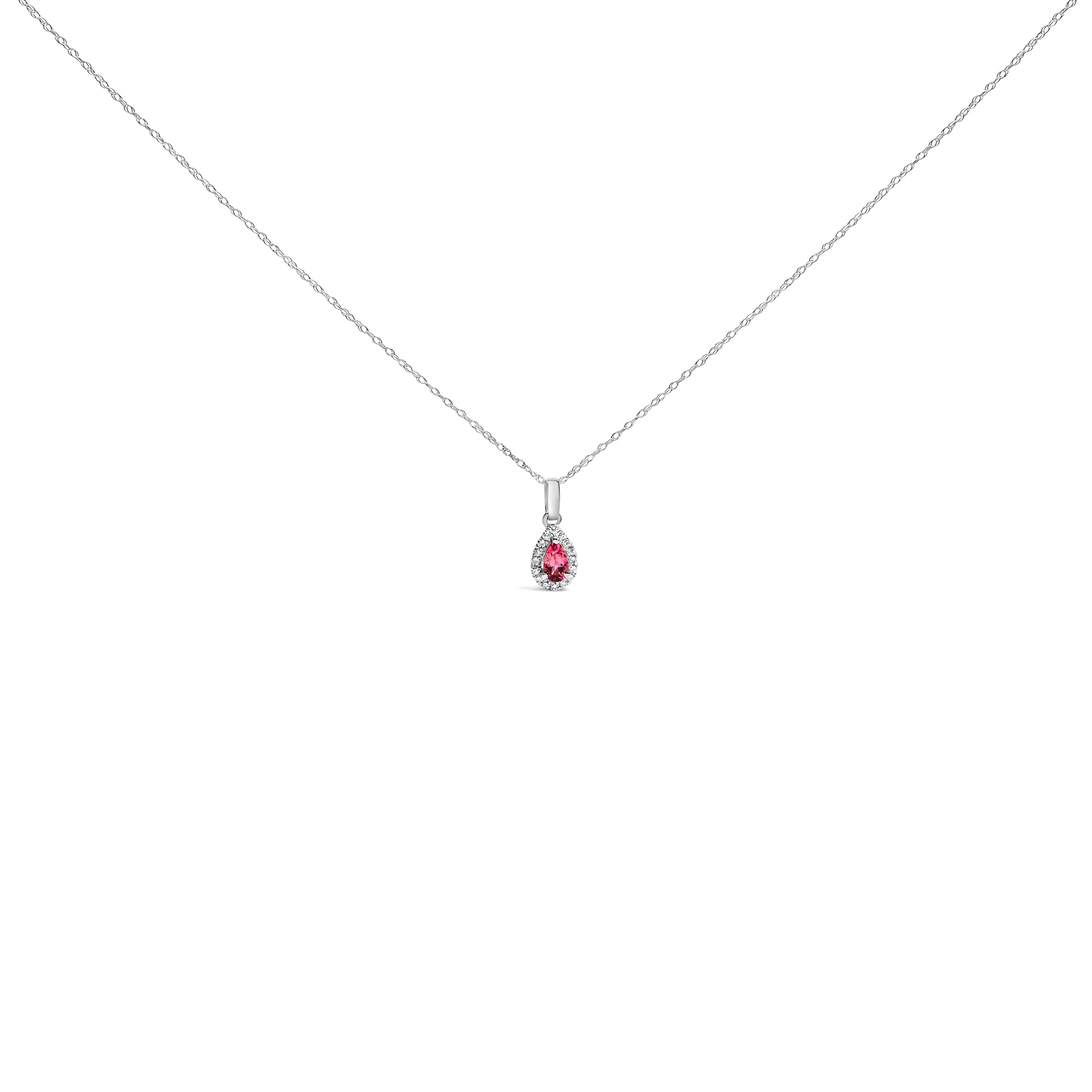 10K White Gold 5x3mm Green Emerald and Diamond Accent Halo Pear Shape 18" Pendant Necklace (I-J Color, I1-I2 Clarity) - Image 6