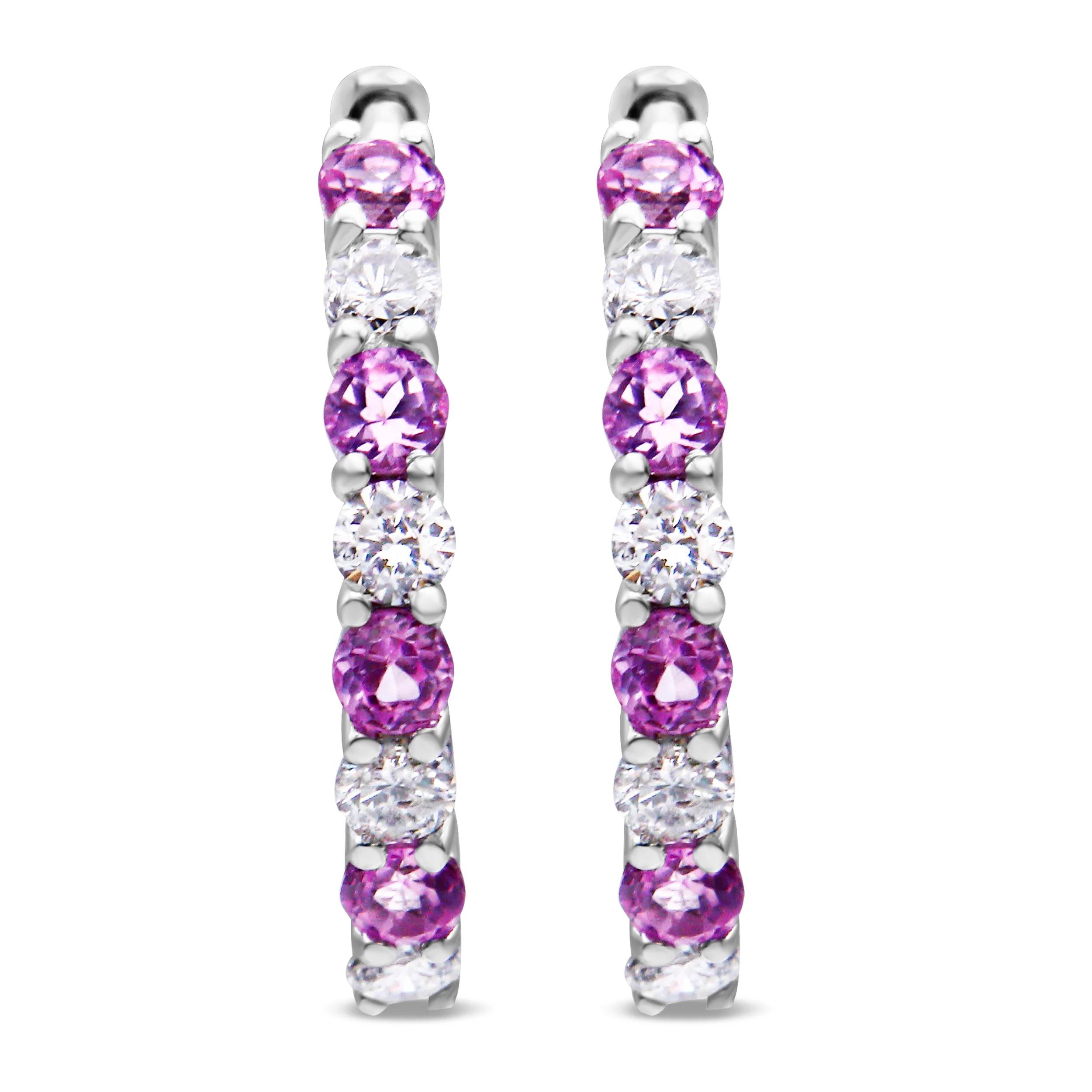 10K White Gold, ½ Cttw Diamond, & ½ Cttw Lab-Grown Blue Sapphire Leverback Hoop Earrings (H-I Color, I1-I2 Clarity) - Image 2
