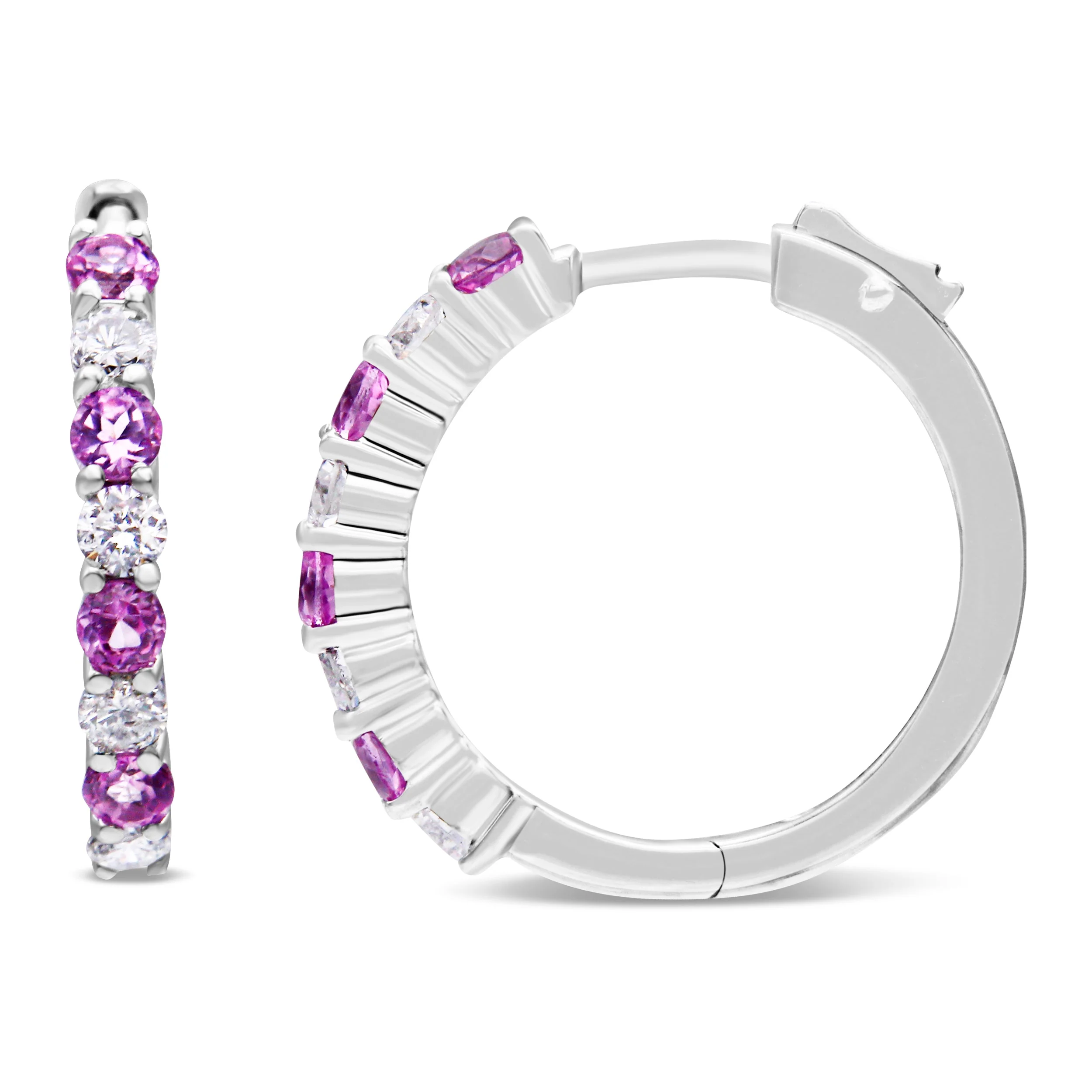 10K White Gold, ½ Cttw Diamond, & ½ Cttw Lab-Grown Blue Sapphire Leverback Hoop Earrings (H-I Color, I1-I2 Clarity) - Image 3