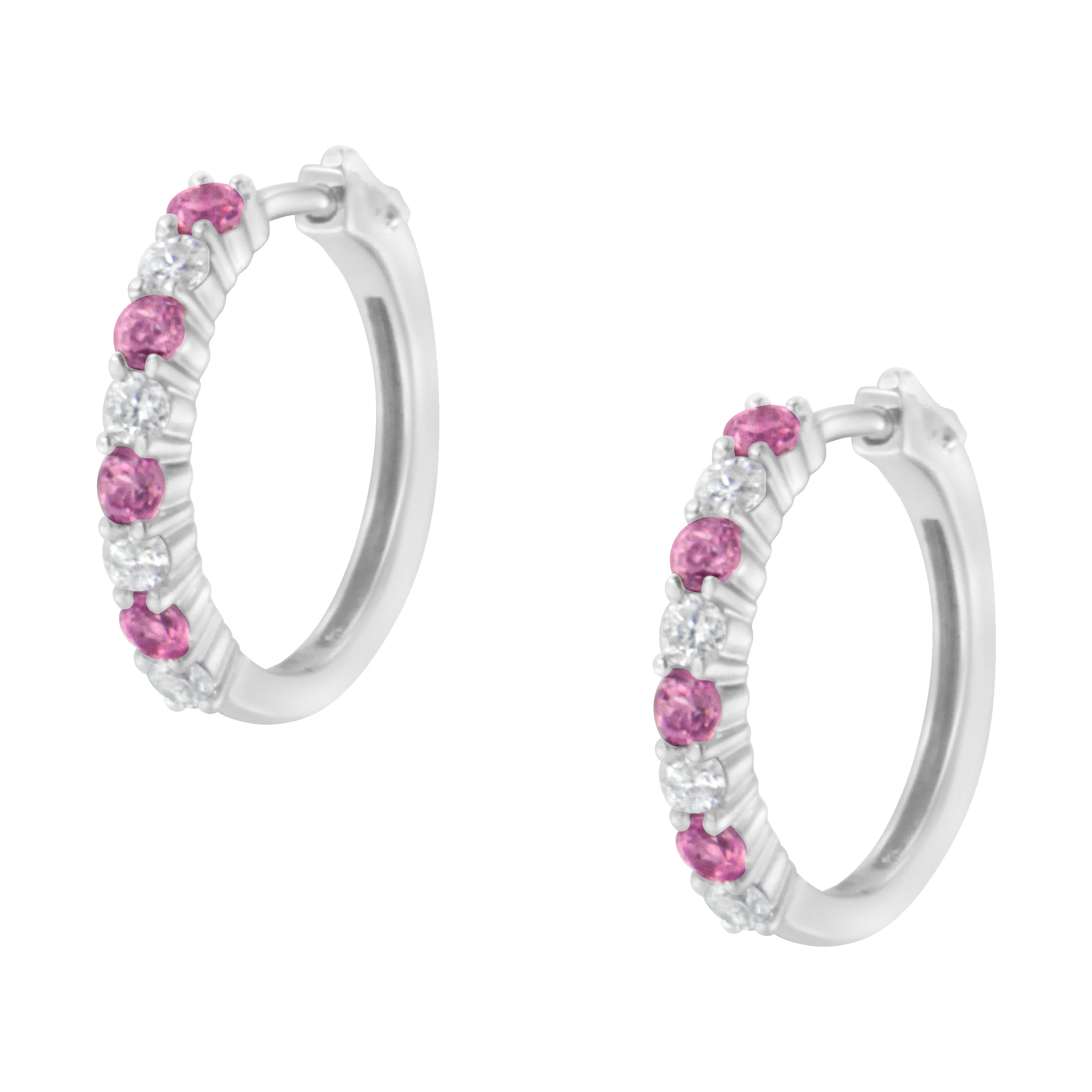 10K White Gold, ½ Cttw Diamond, & ½ Cttw Lab-Grown Blue Sapphire Leverback Hoop Earrings (H-I Color, I1-I2 Clarity) - Image 4