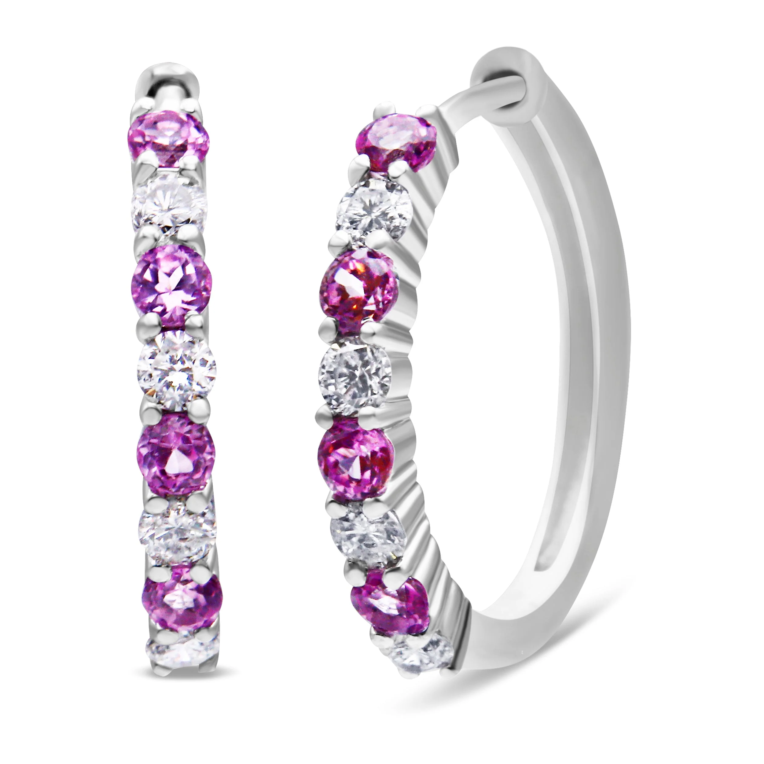 10K White Gold, ½ Cttw Diamond, & ½ Cttw Lab-Grown Blue Sapphire Leverback Hoop Earrings (H-I Color, I1-I2 Clarity) - Image 5