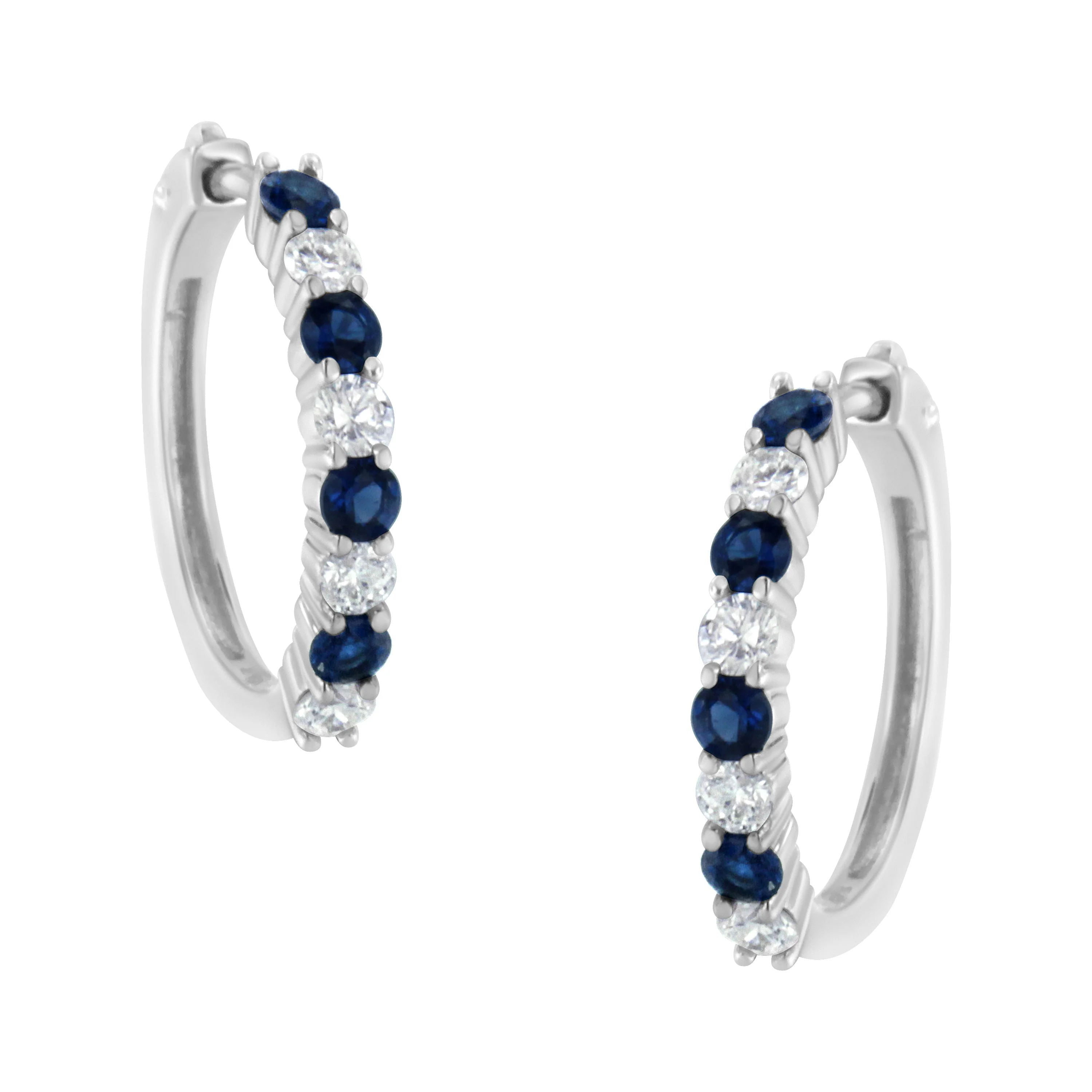 10K White Gold, ½ Cttw Diamond, & ½ Cttw Lab-Grown Blue Sapphire Leverback Hoop Earrings (H-I Color, I1-I2 Clarity) - Image 7