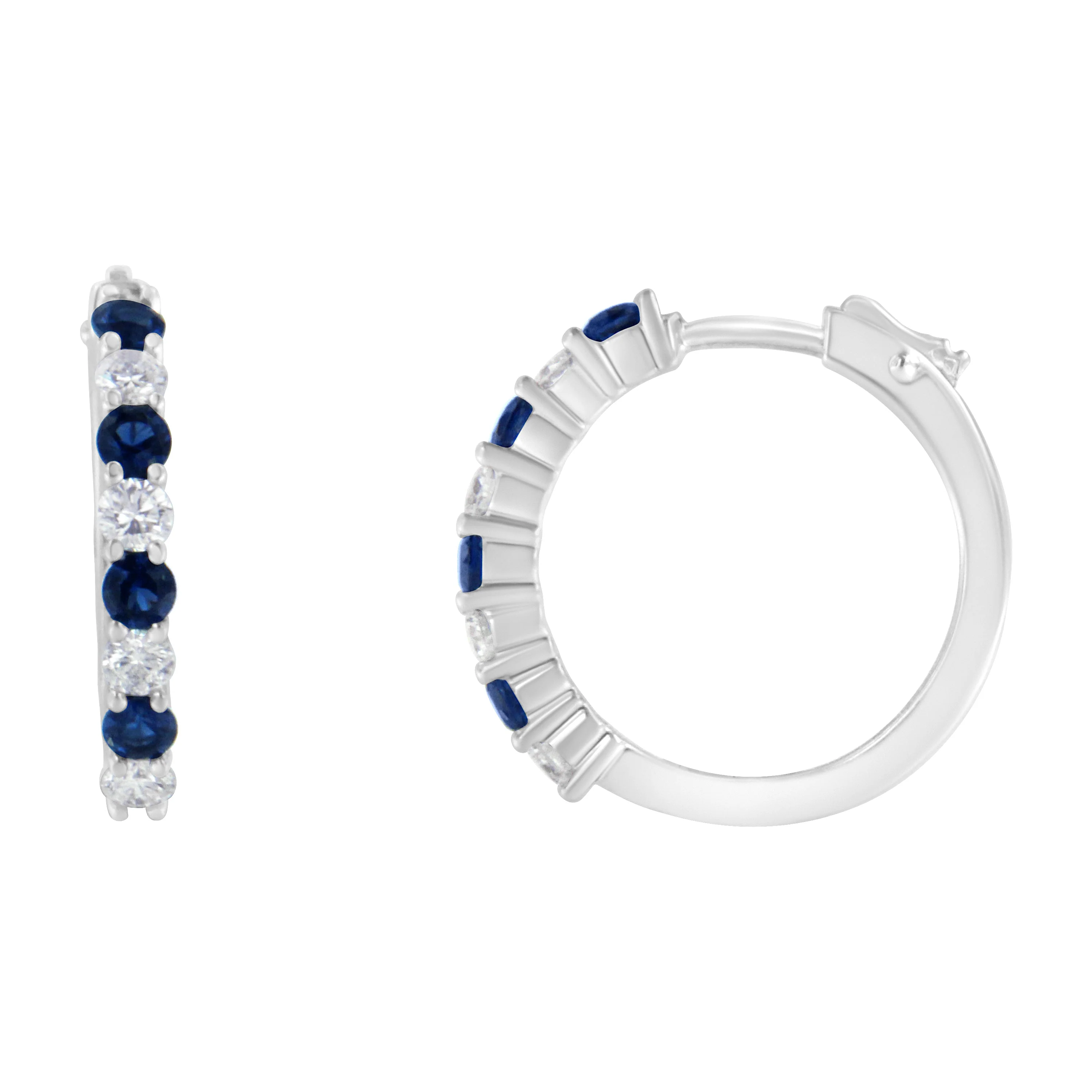 10K White Gold, ½ Cttw Diamond, & ½ Cttw Lab-Grown Blue Sapphire Leverback Hoop Earrings (H-I Color, I1-I2 Clarity) - Image 9