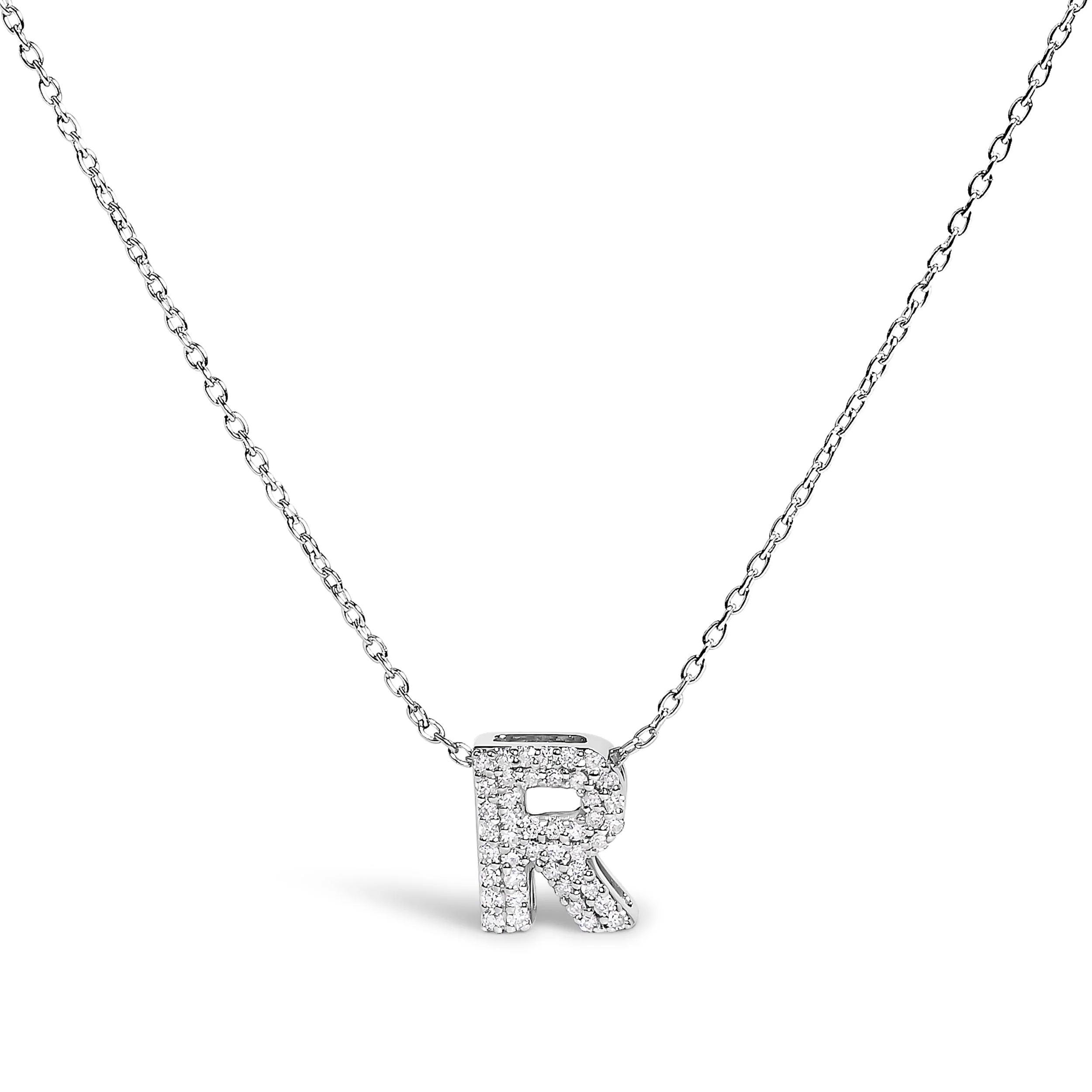10K White Gold Diamond Accent "A" Initial Bubble Pendant Necklace - Image 19