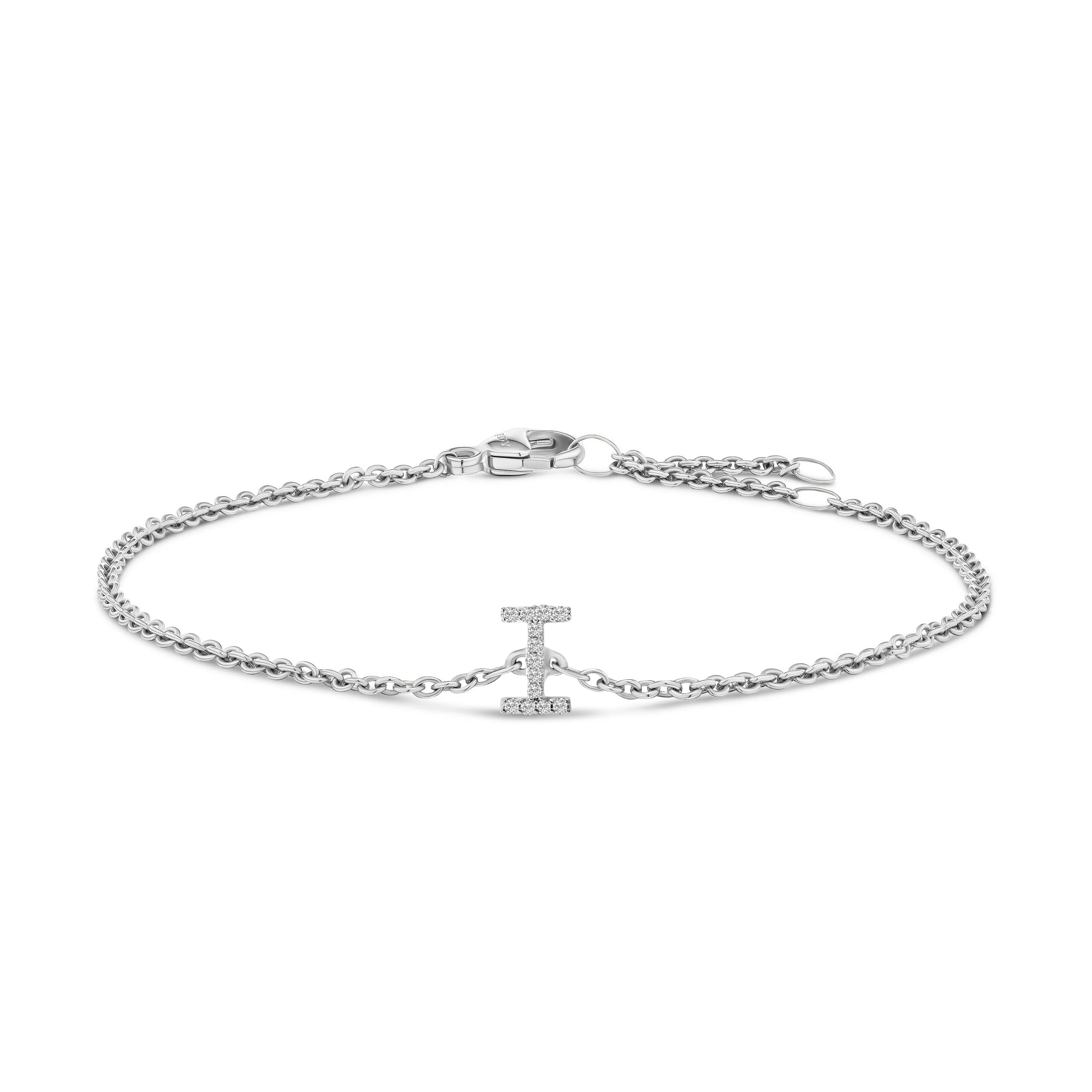 10K White Gold Diamond Accent "A" Initial Charm and Link Bracelet - Image 12