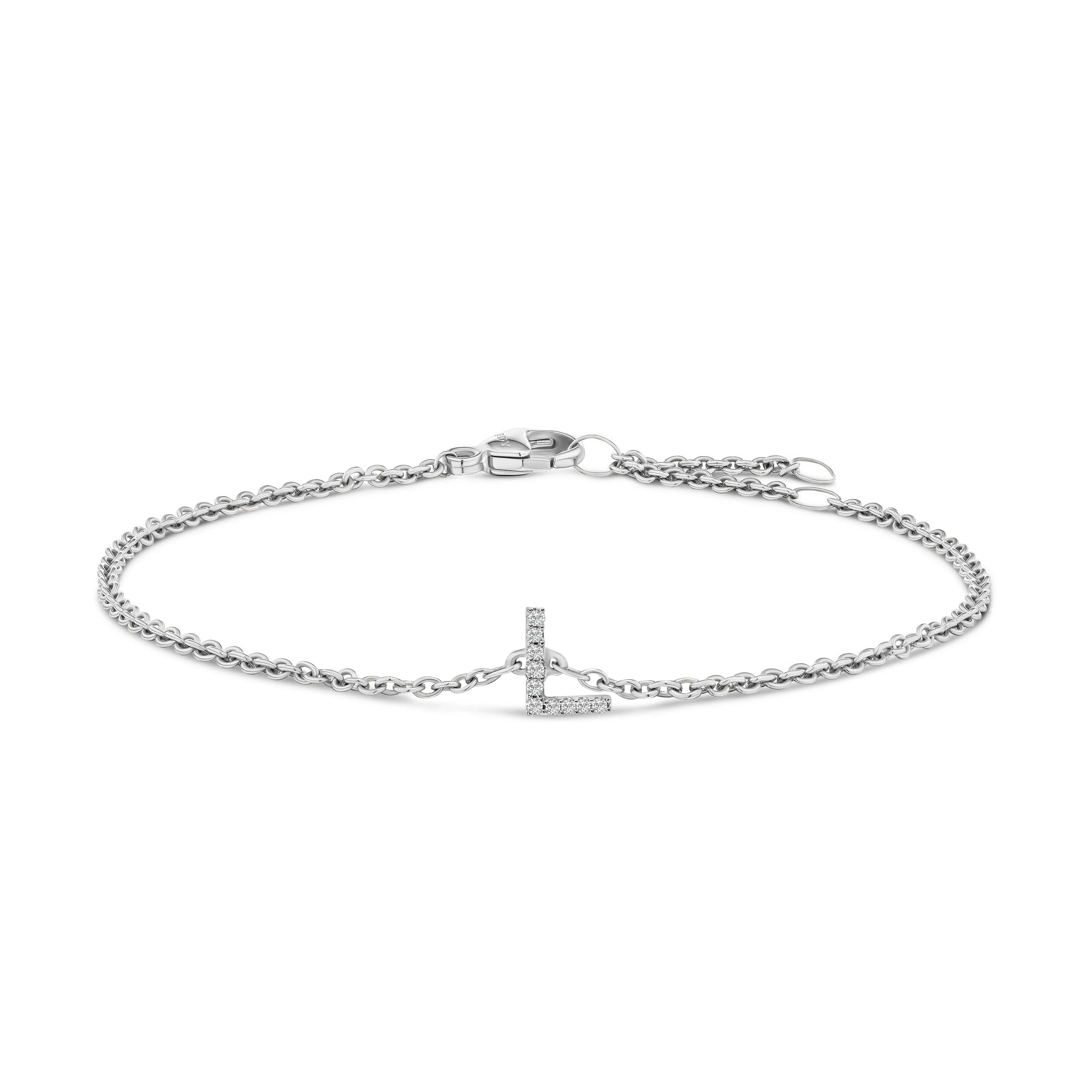 10K White Gold Diamond Accent "A" Initial Charm and Link Bracelet - Image 15