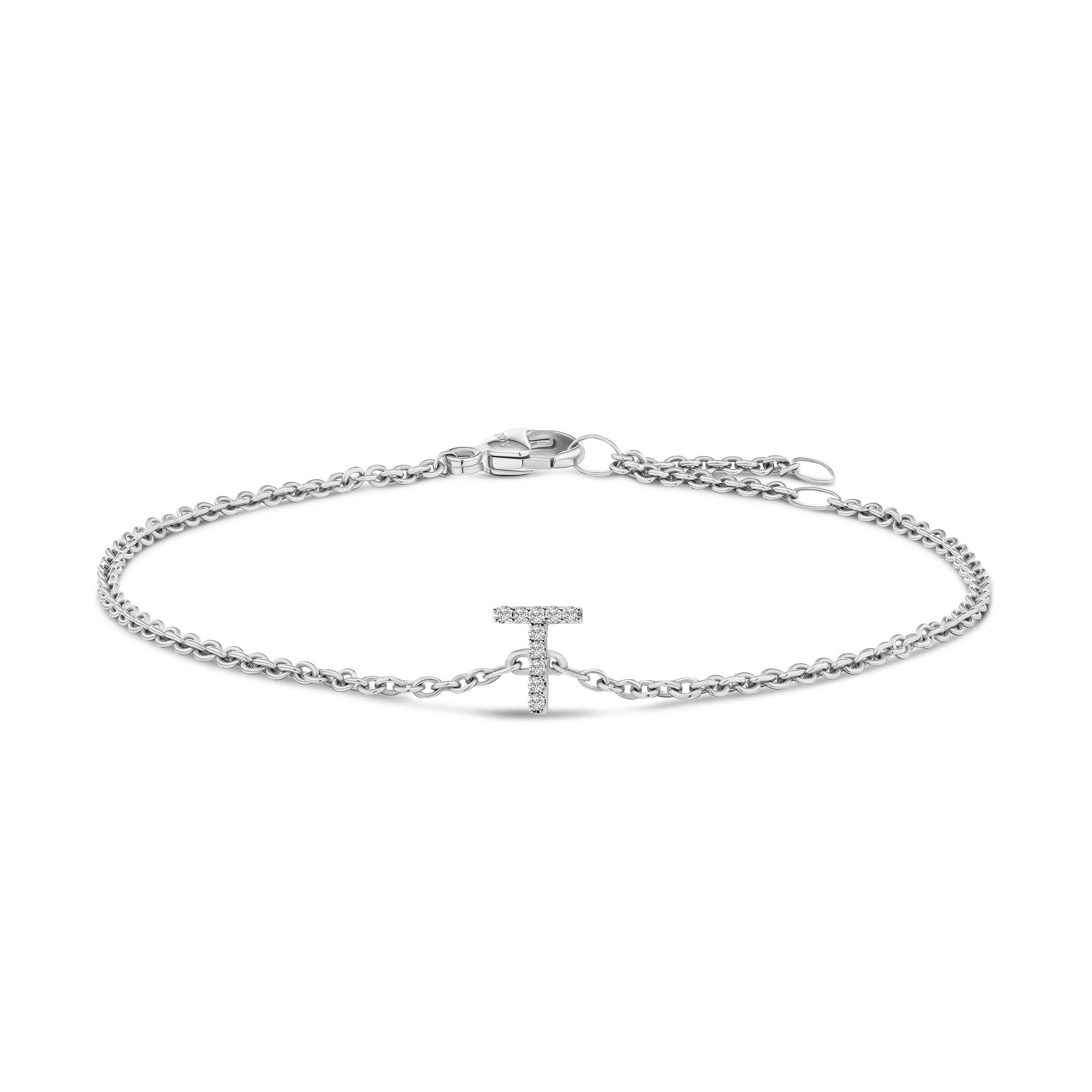 10K White Gold Diamond Accent "A" Initial Charm and Link Bracelet - Image 23