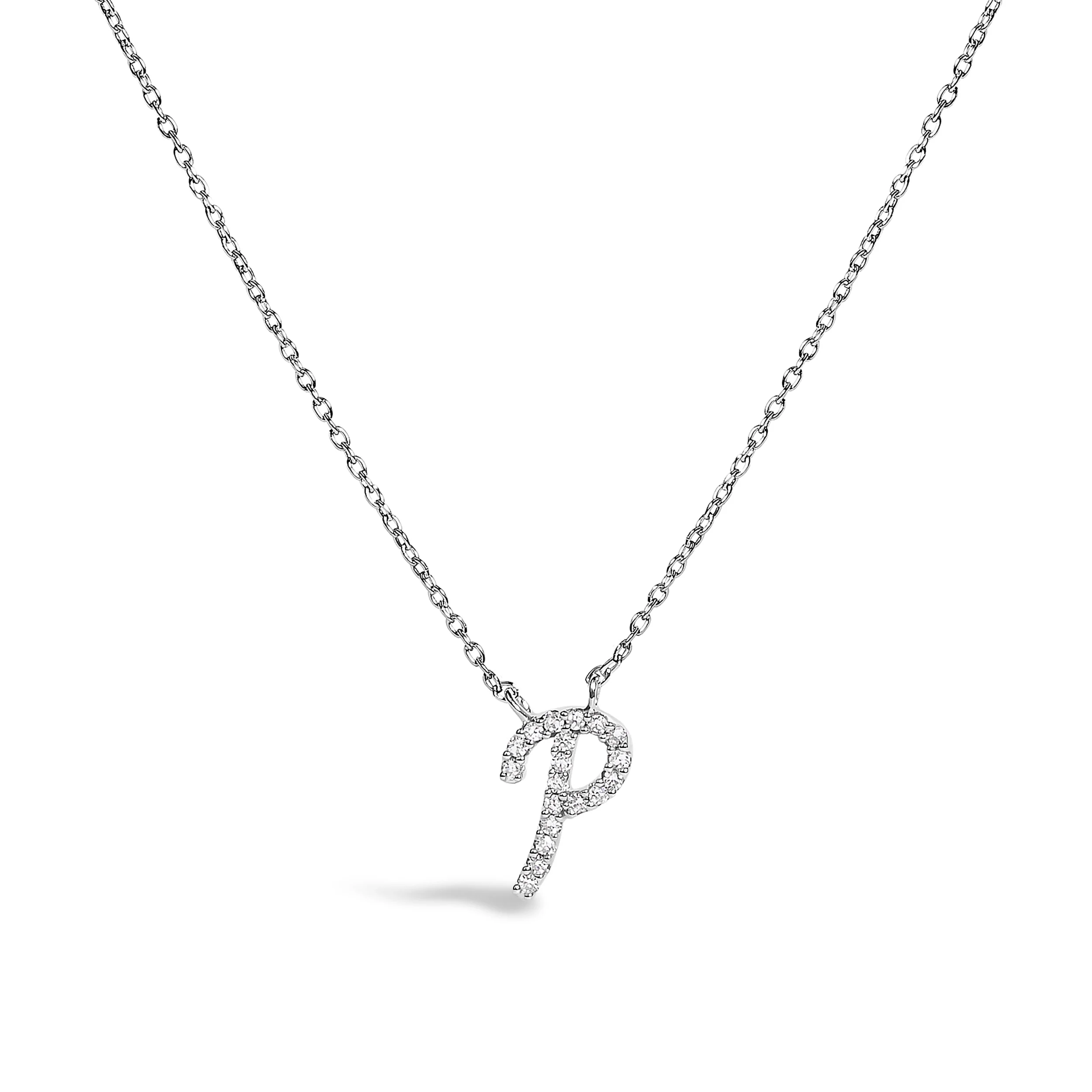 10K White Gold Diamond Accent "A" Initial Script Style Pendant Necklace - Image 18