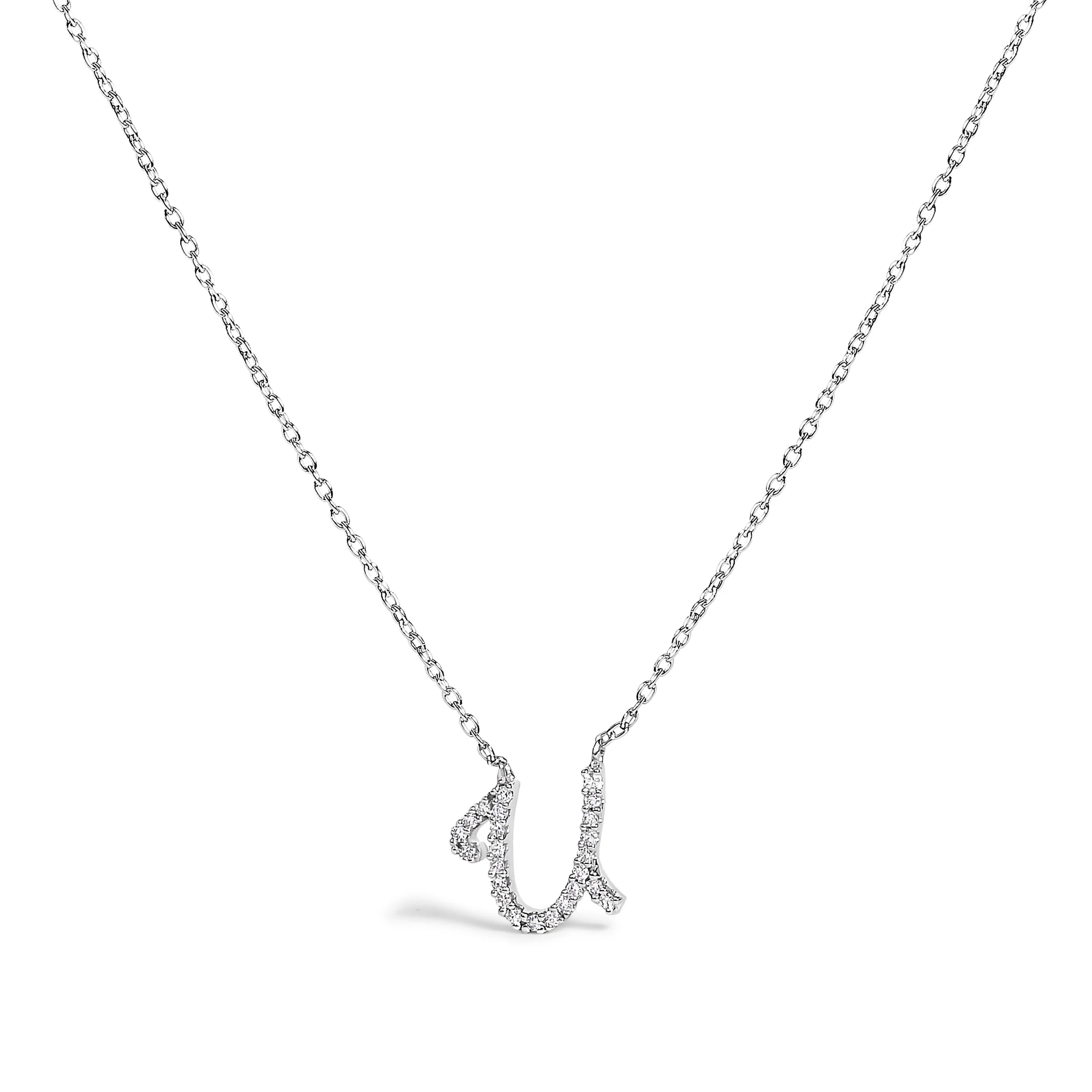 10K White Gold Diamond Accent "A" Initial Script Style Pendant Necklace - Image 23
