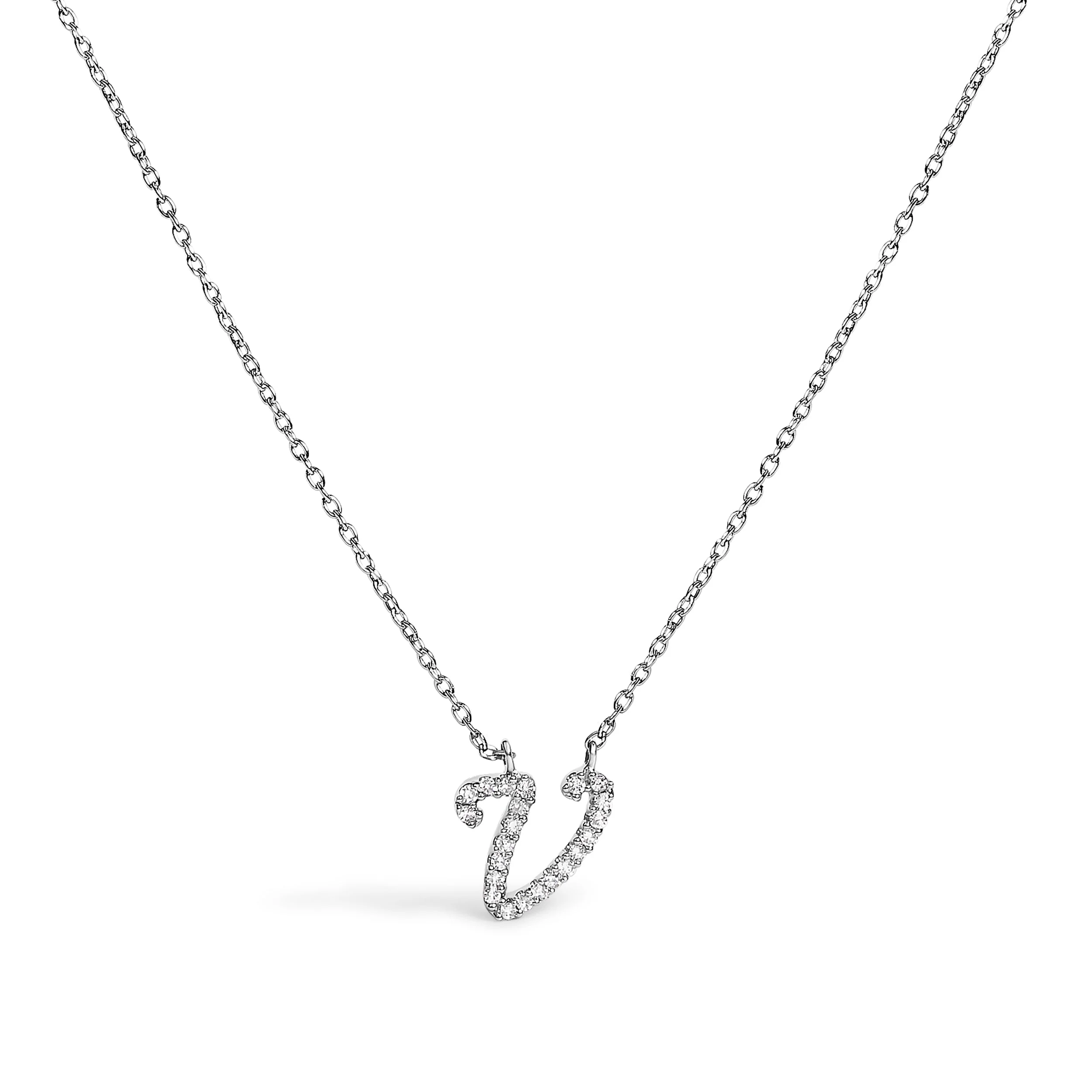 10K White Gold Diamond Accent "A" Initial Script Style Pendant Necklace - Image 24