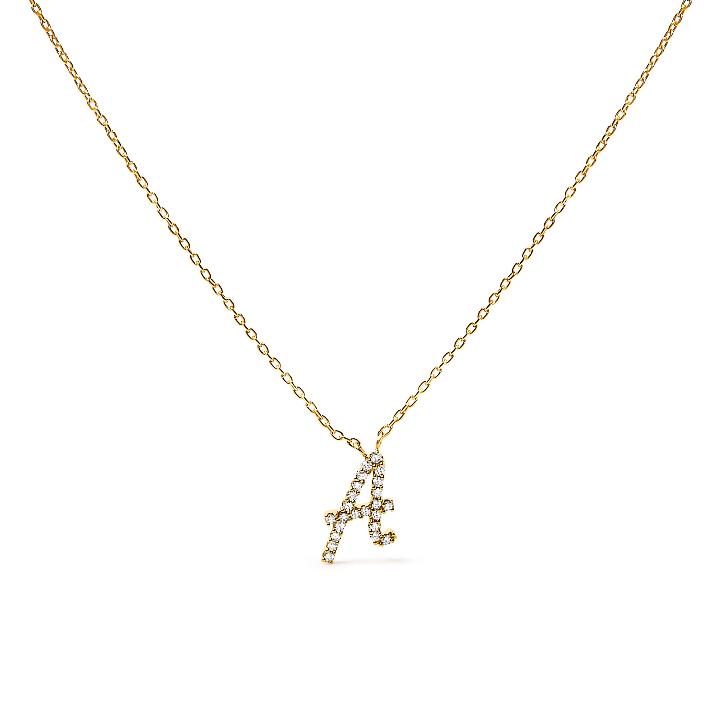 10K White Gold Diamond Accent "A" Initial Script Style Pendant Necklace - Image 29