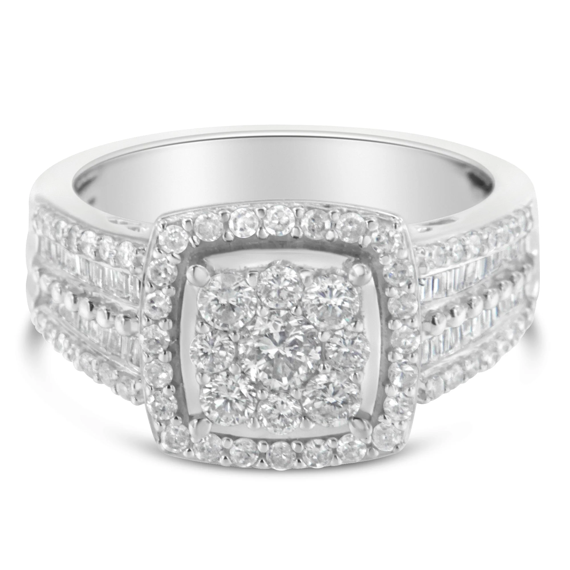 10K White Gold Diamond Cluster Ring (1 Cttw, H-I Color, I1-I2 Clarity) - Size 6-3/4 - Image 4