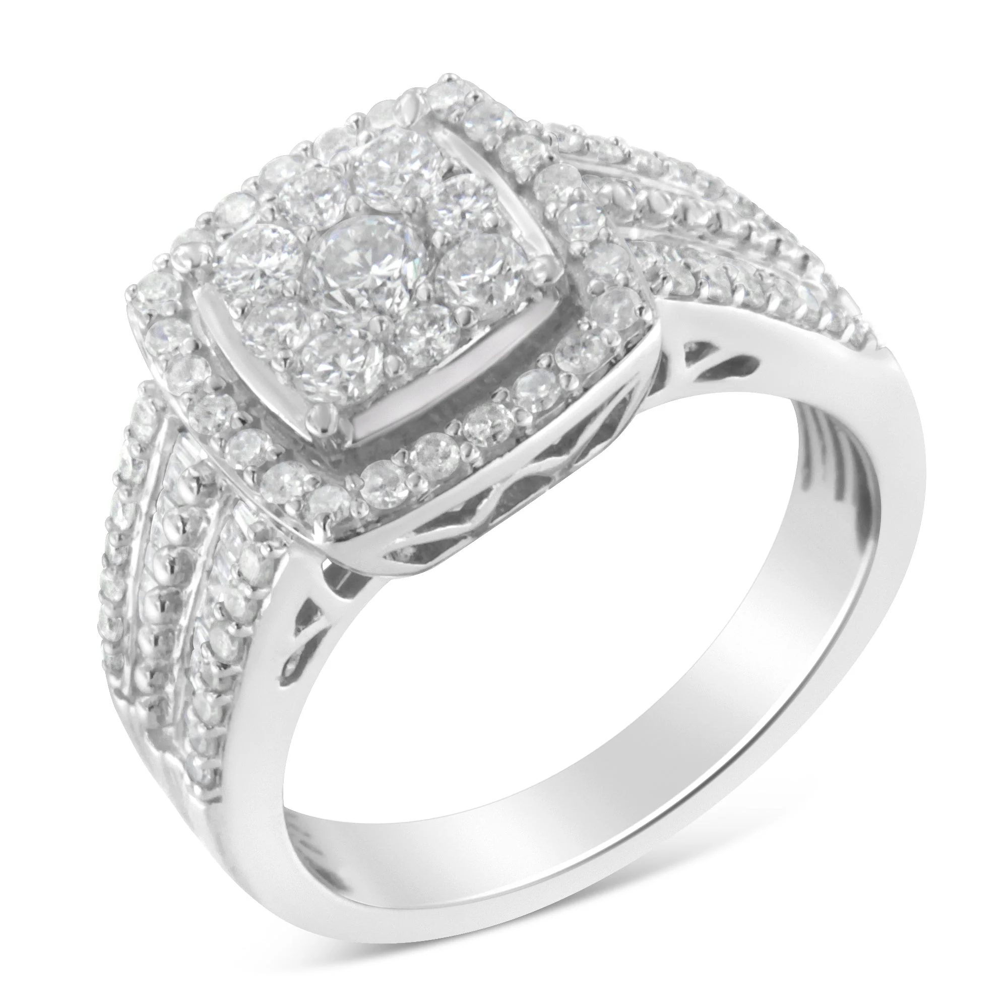 10K White Gold Diamond Cluster Ring (1 Cttw, H-I Color, I1-I2 Clarity) - Size 6-3/4 - Image 7