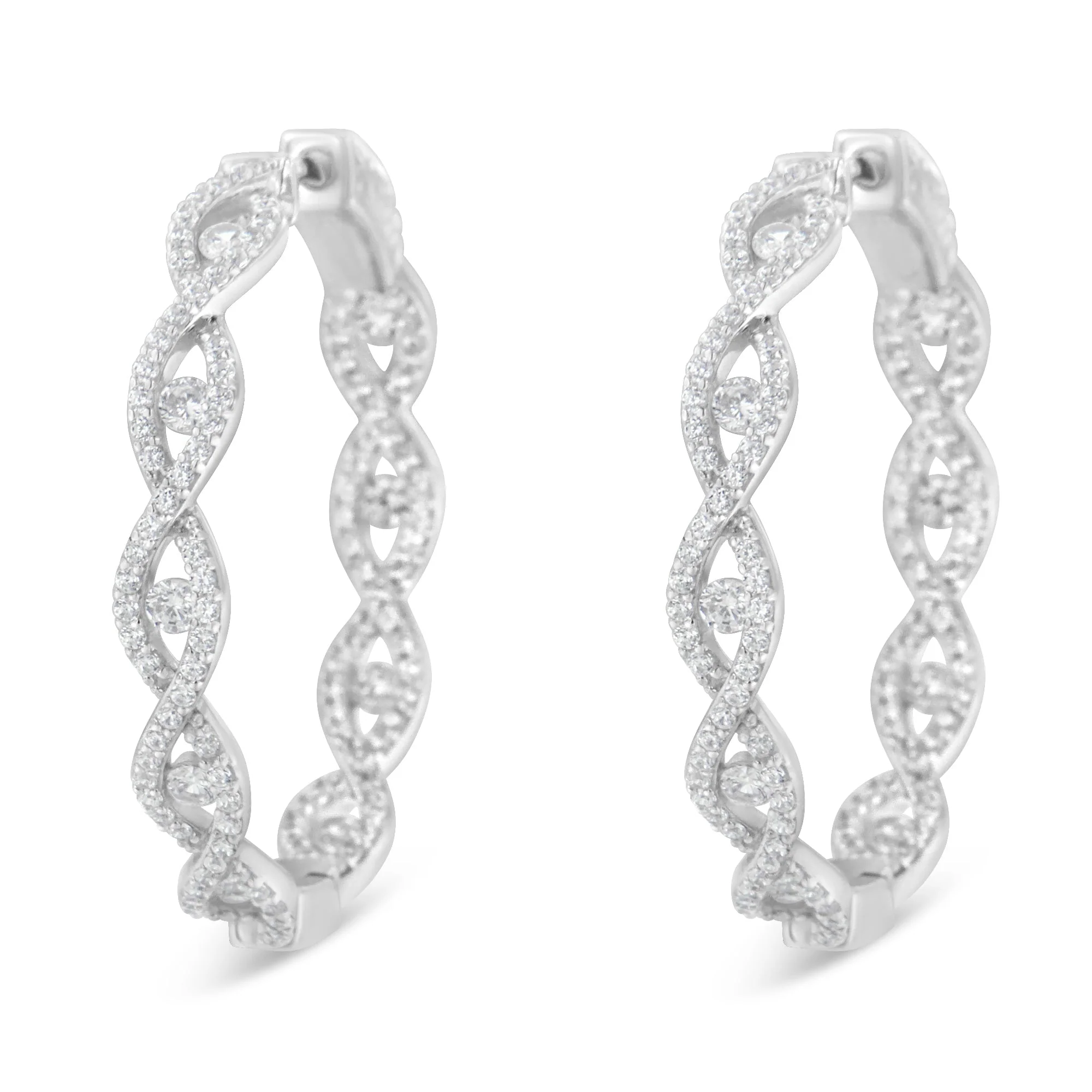 10K White Gold Diamond Hoop Earrings (1 1/2 cttw, H-I Color, I1-I2 Clarity) - Image 3
