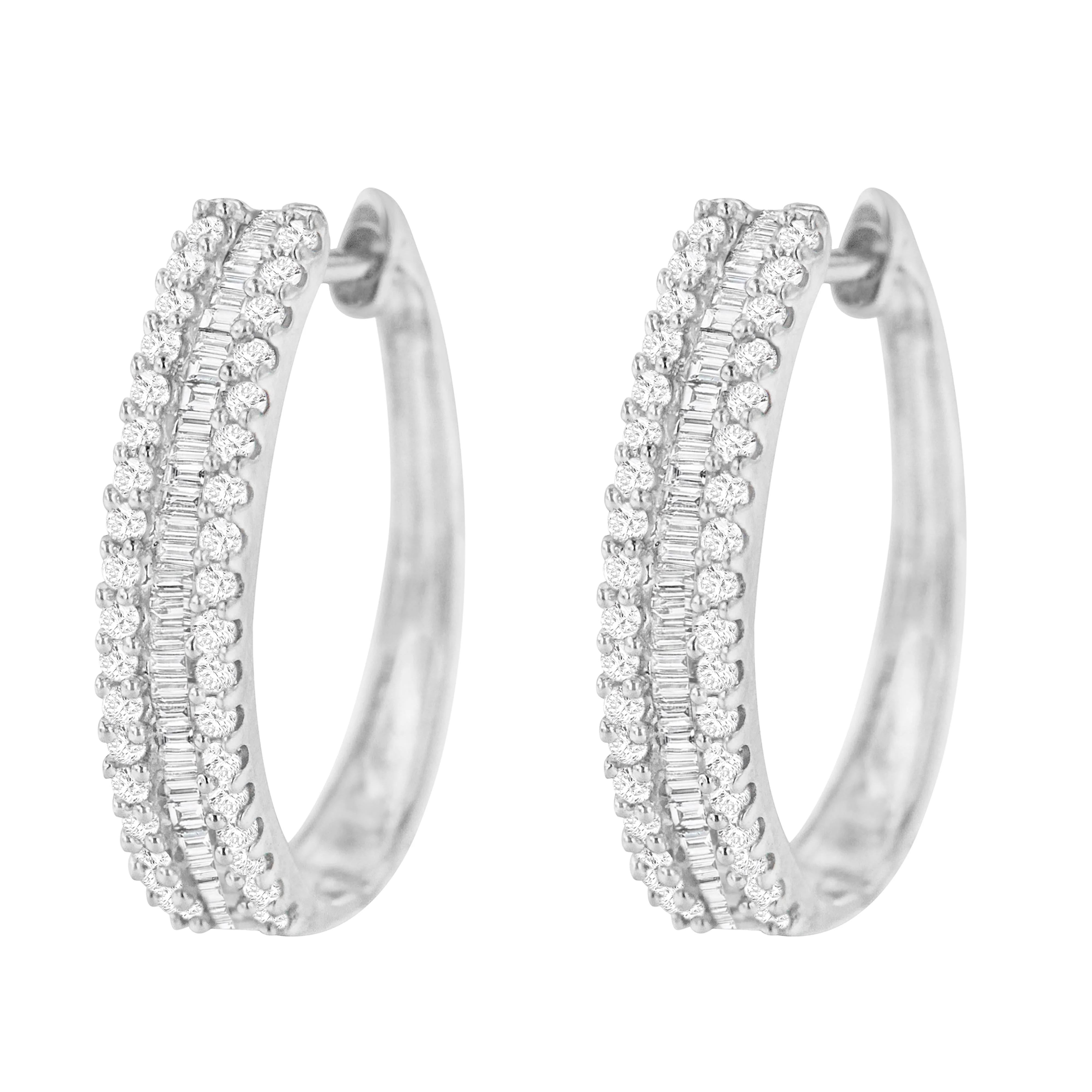 10K White Gold Diamond Hoop Earrings (3/4 cttw, I-J Color, I2-I3 Clarity) - Image 4