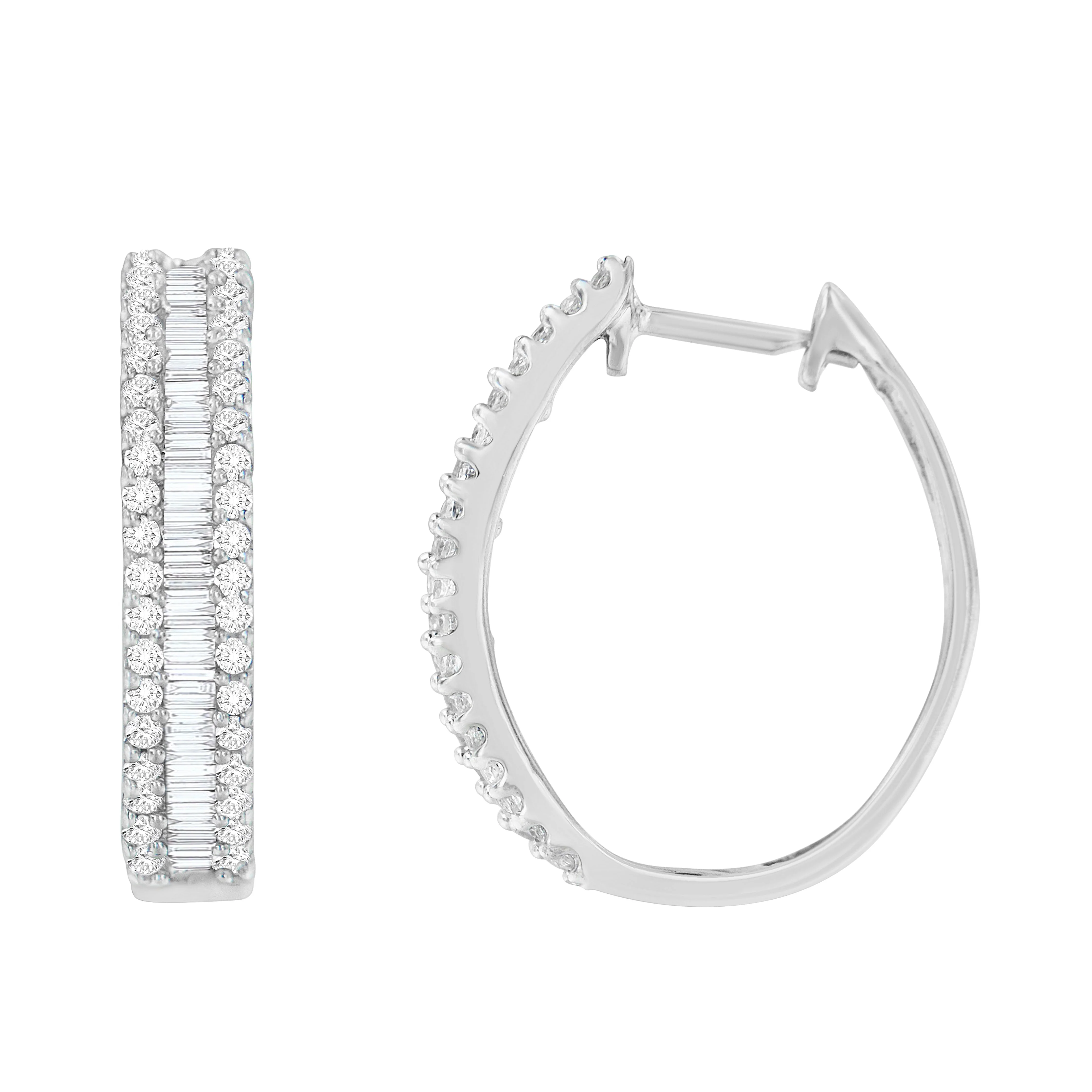 10K White Gold Diamond Hoop Earrings (3/4 cttw, I-J Color, I2-I3 Clarity) - Image 6