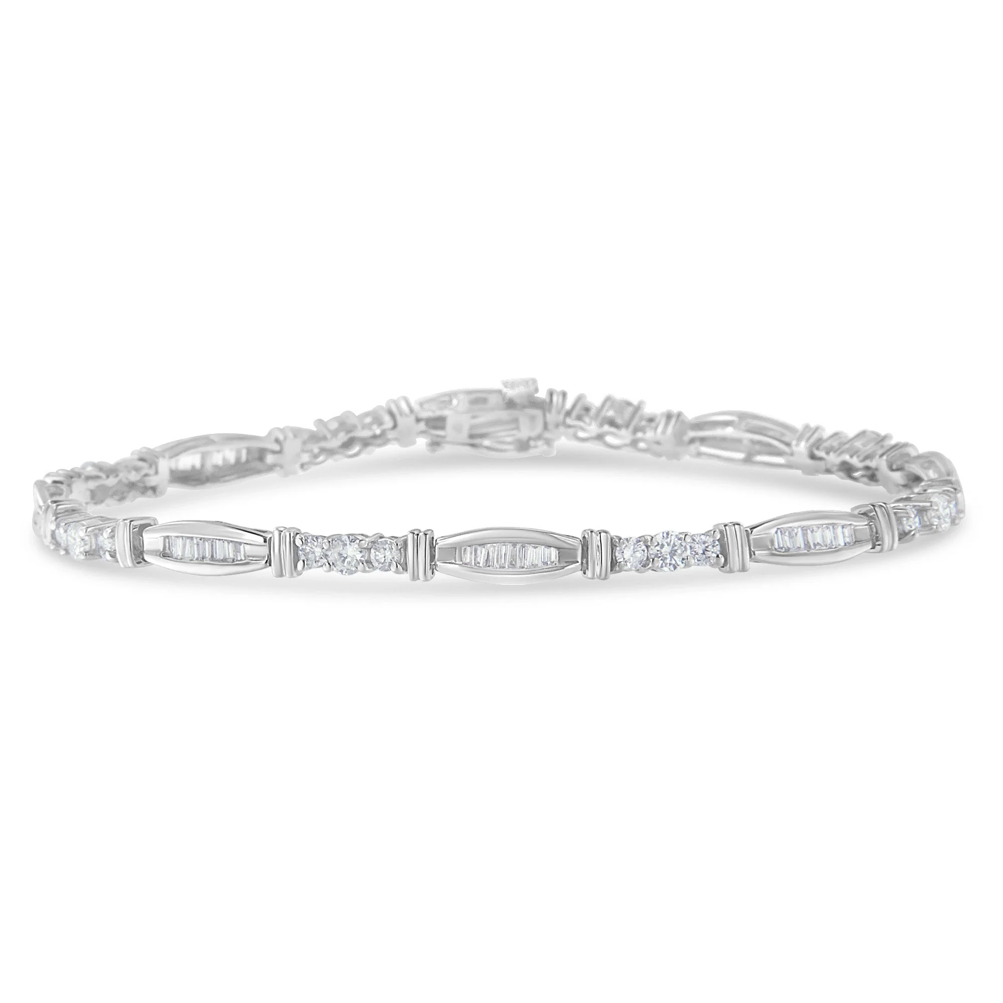 10K White Gold Geometric Pattern Diamond Tennis Bracelet (3 cttw, H-I Color, SI2-I1 Clarity) - Image 5