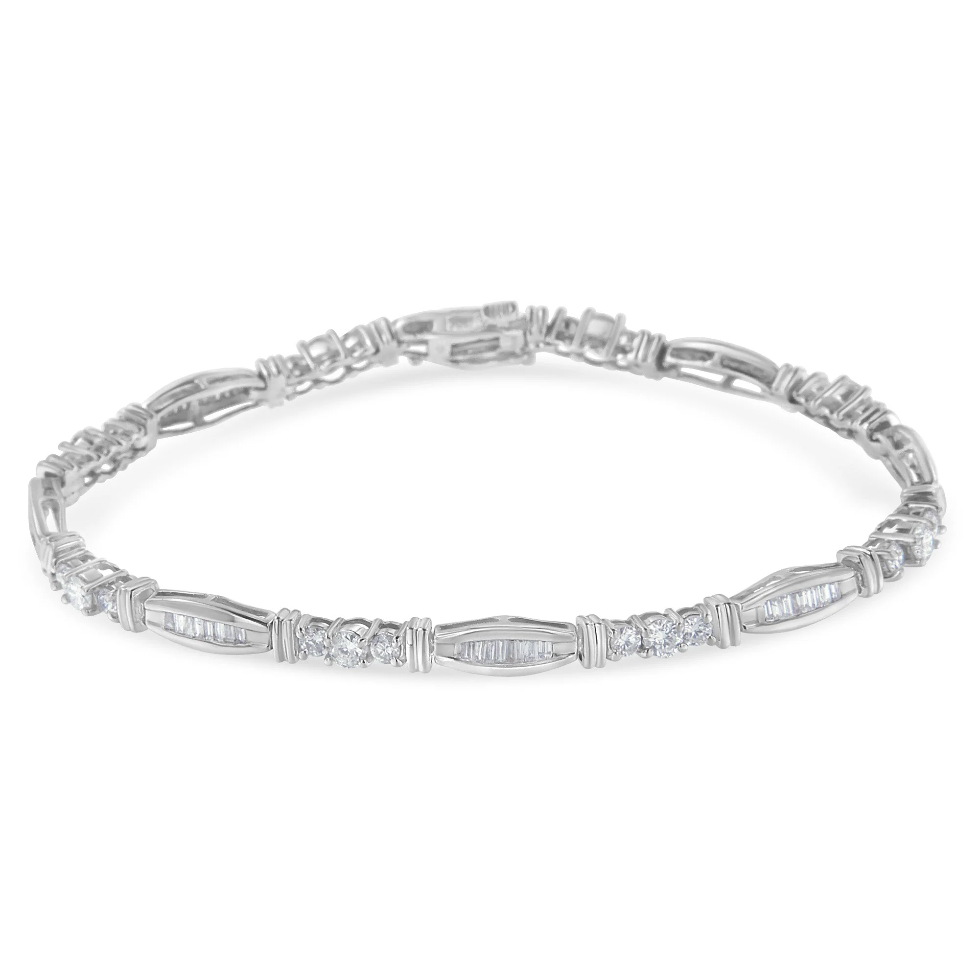 10K White Gold Geometric Pattern Diamond Tennis Bracelet (3 cttw, H-I Color, SI2-I1 Clarity) - Image 6