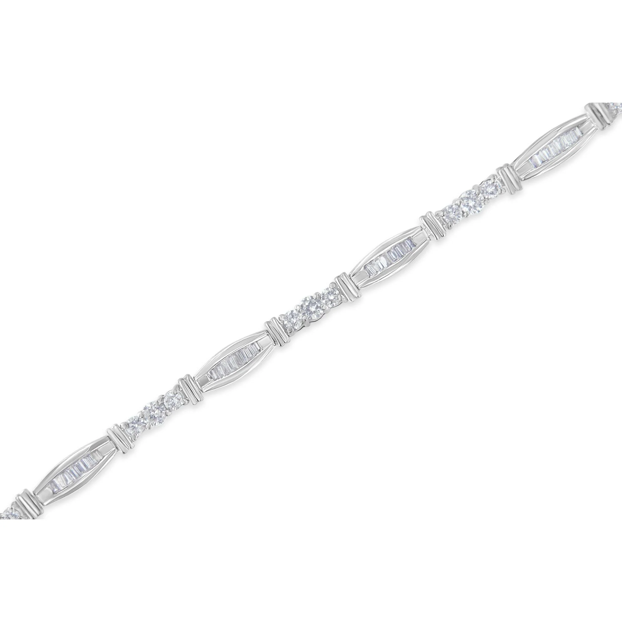 10K White Gold Geometric Pattern Diamond Tennis Bracelet (3 cttw, H-I Color, SI2-I1 Clarity) - Image 7