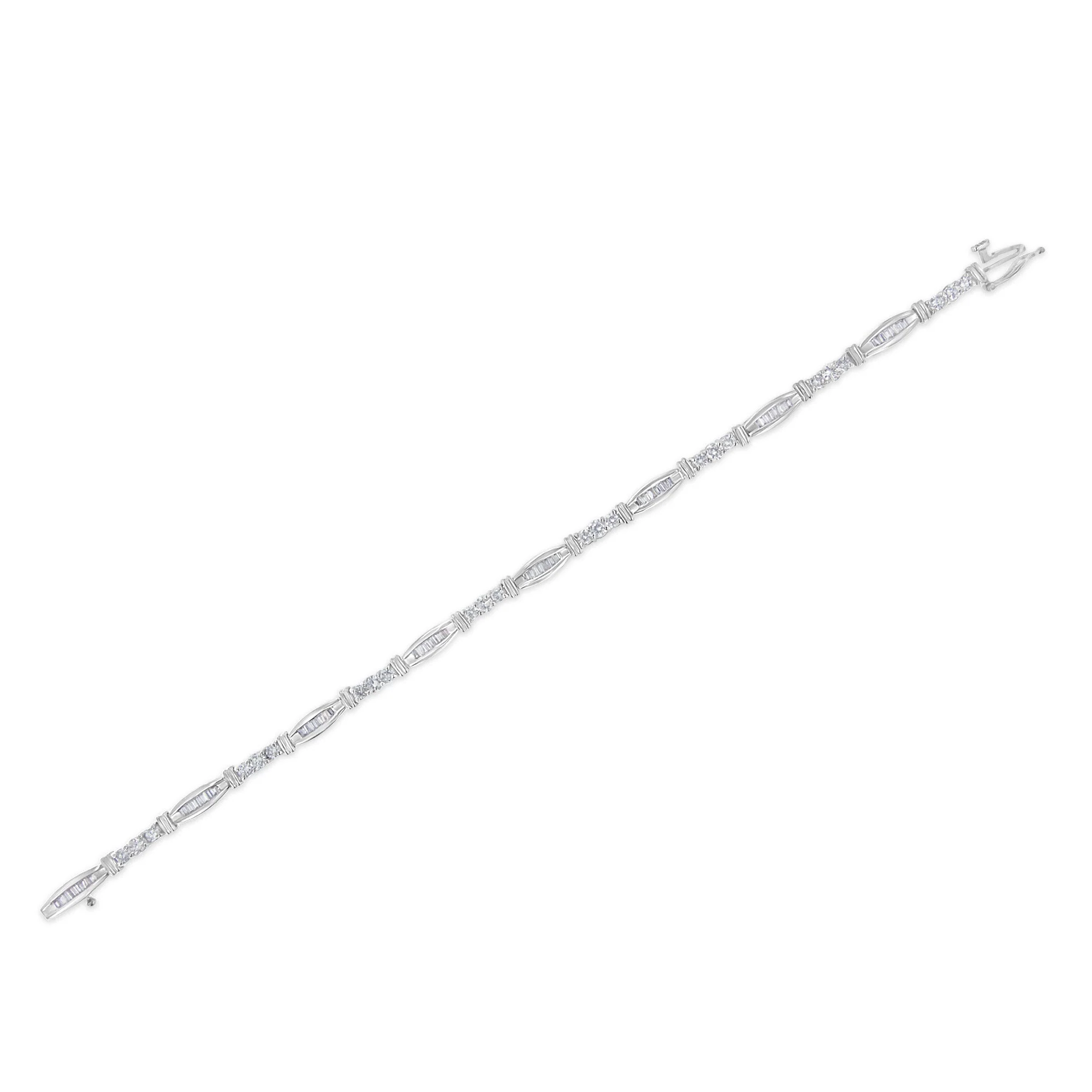 10K White Gold Geometric Pattern Diamond Tennis Bracelet (3 cttw, H-I Color, SI2-I1 Clarity) - Image 8