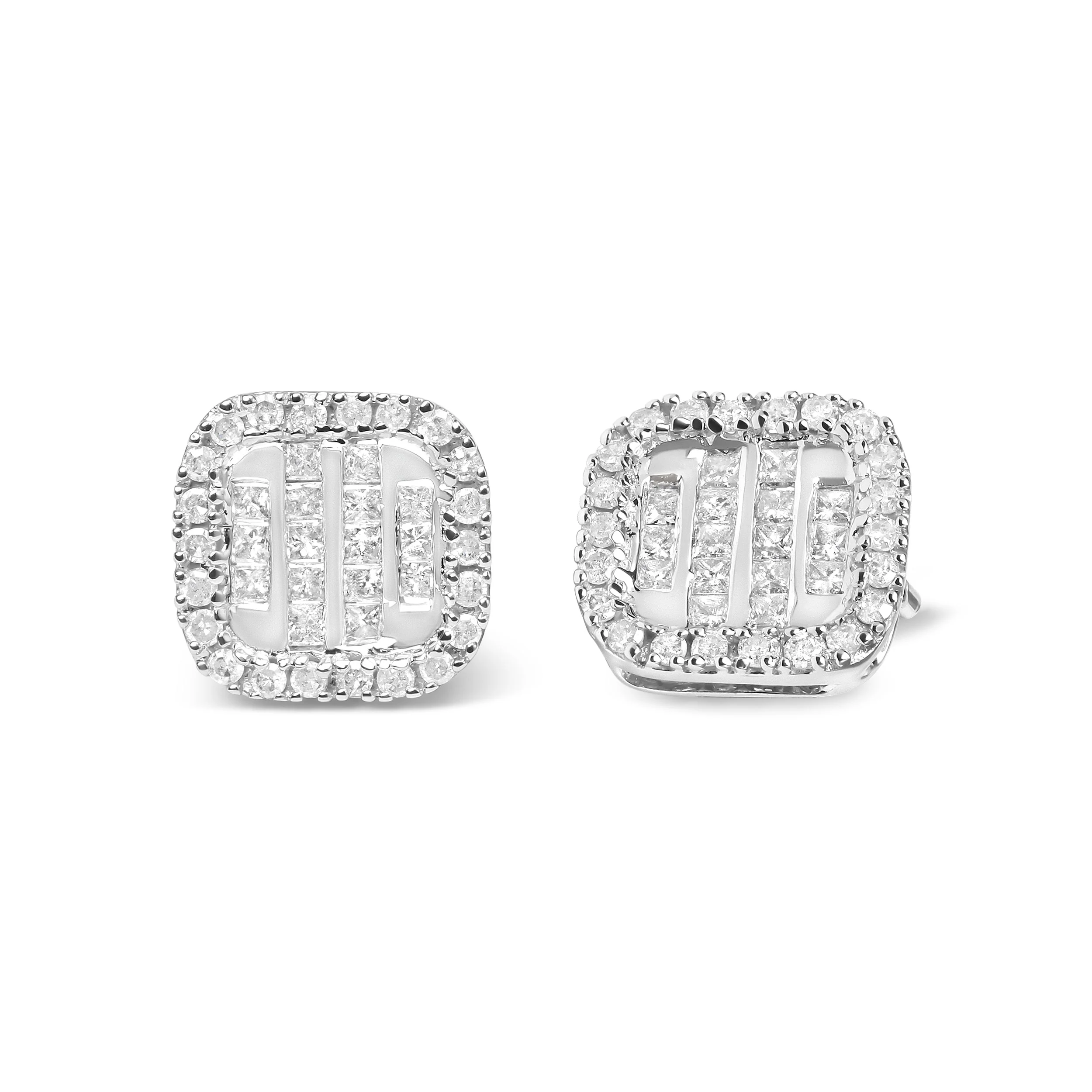 10K White Gold Invisible Set 1/2 Cttw Diamond Composite and Halo Stud Earrings (H-I Color, I1-I2 Clarity) - Image 2