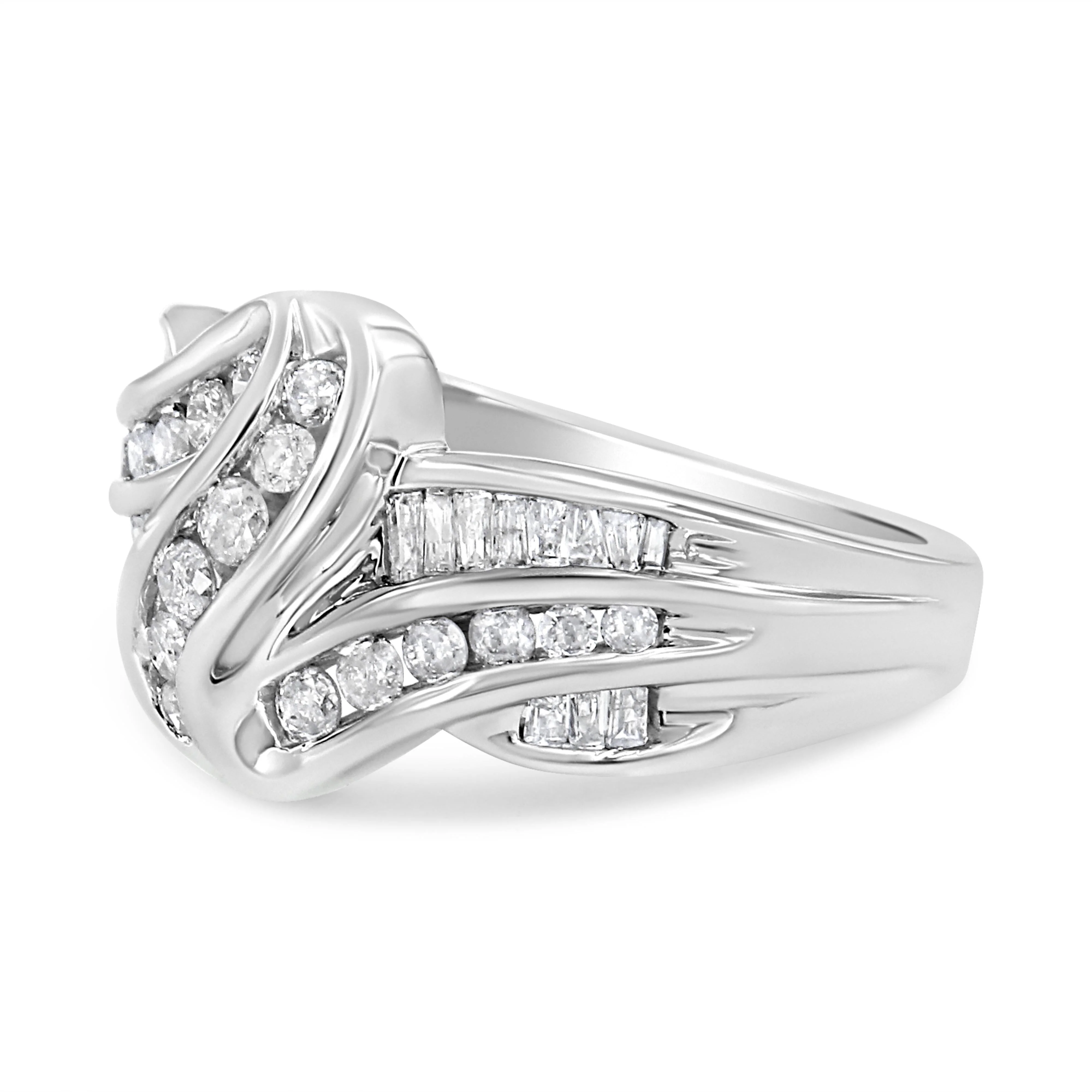 10K White Gold Ring 3/4 Cttw Round and Baguette-Cut Diamond Bypass Ring (H-I Color, I2-I3 Clarity) - Size 6 - Image 3