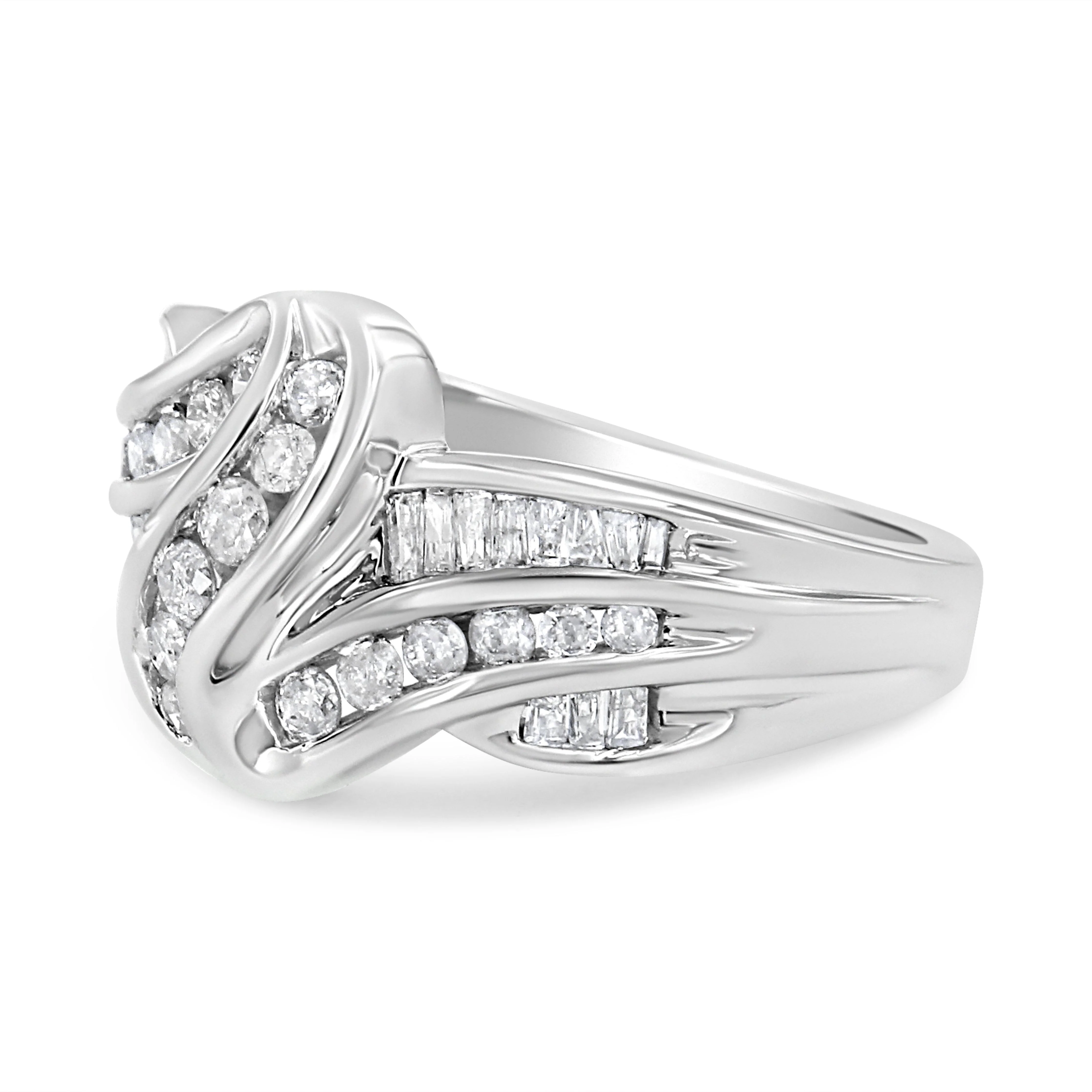 10K White Gold Ring 3/4 Cttw Round and Baguette-Cut Diamond Bypass Ring (H-I Color, I2-I3 Clarity) - Size 6 - Image 7