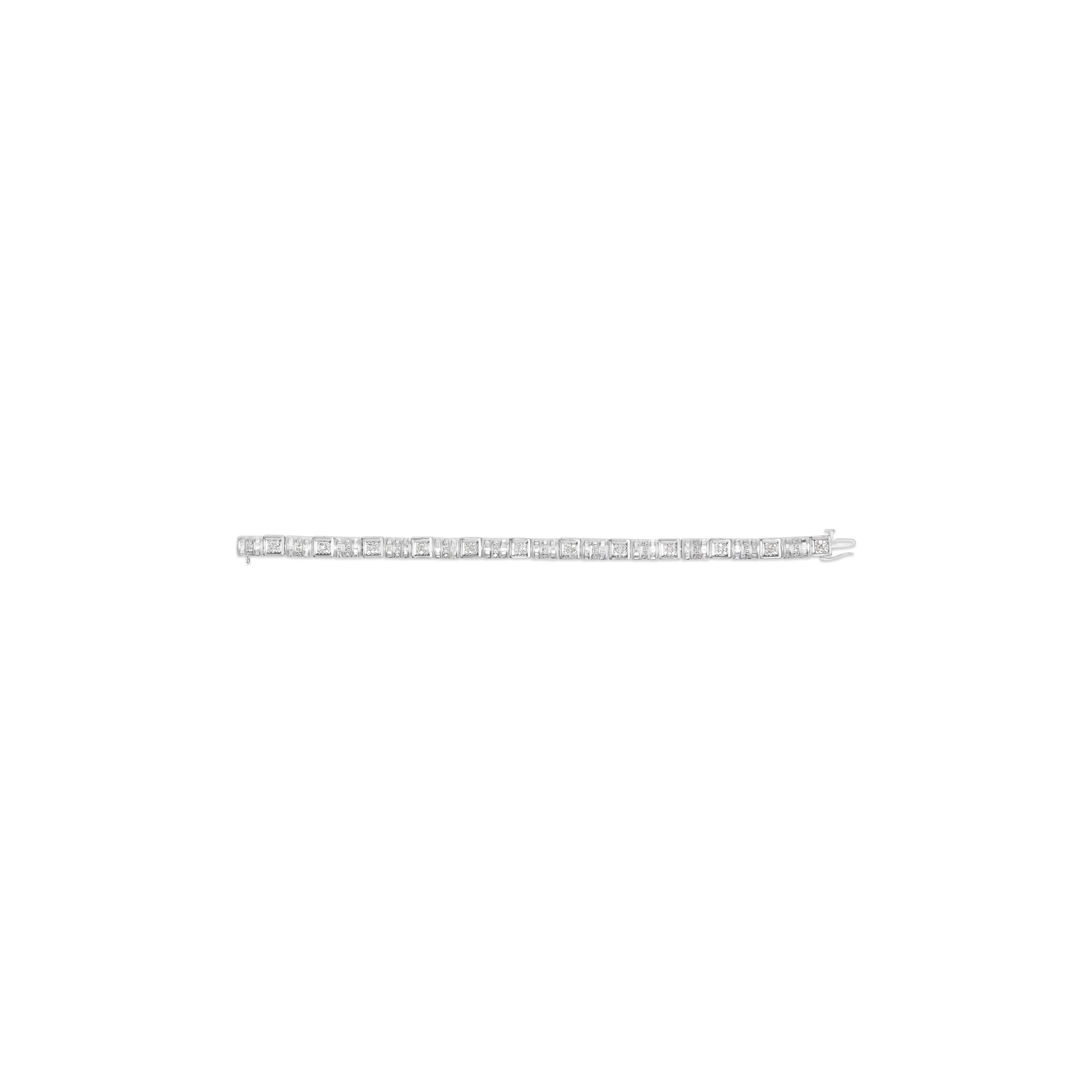 10K White Gold Round and Baguette Cut Diamond Bracelet (2.00 cttw, H-I Color, I2-I3 Clarity) - Image 8