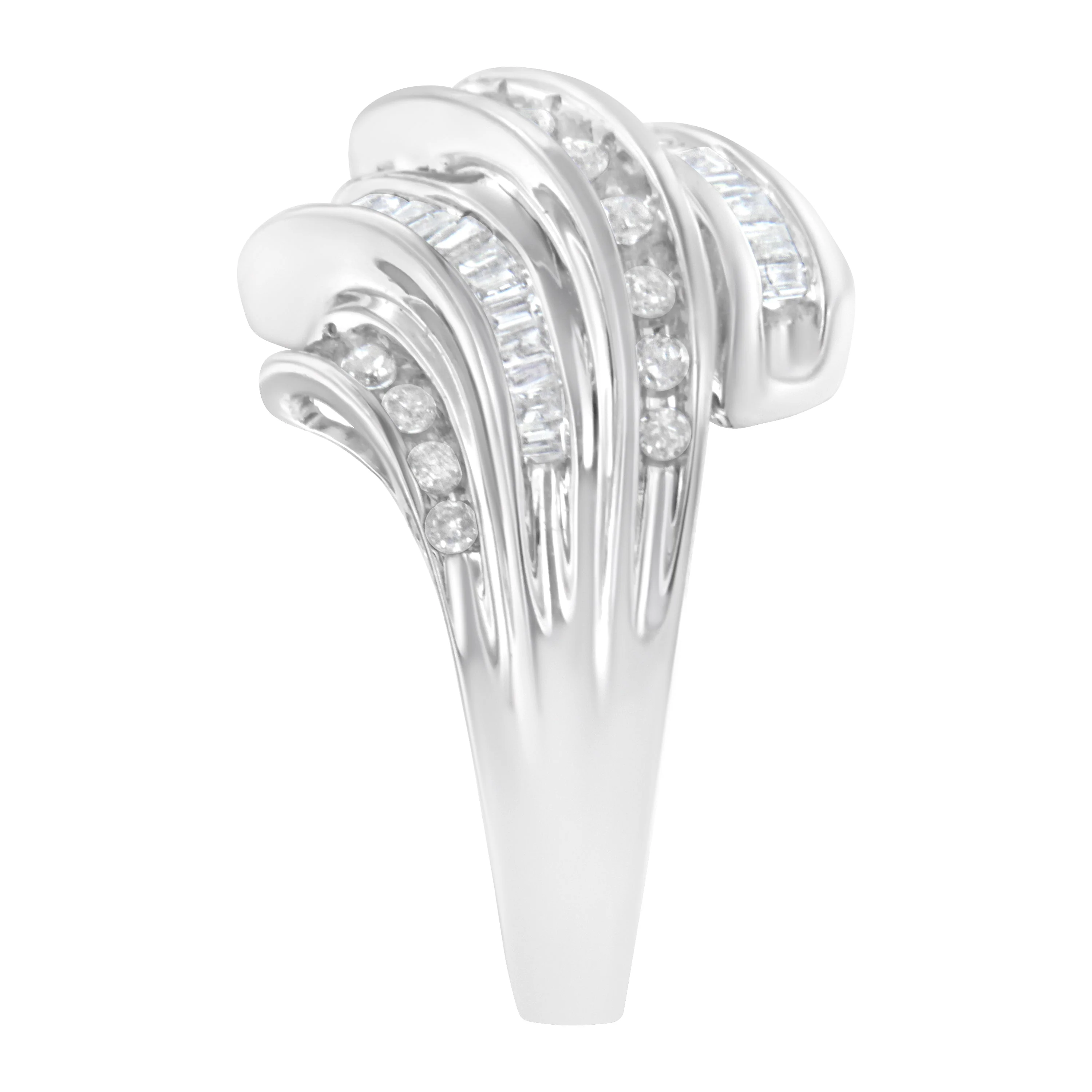 10K White Gold Round and Baguette Cut Diamond Channel Ring (3/4 Cttw, H-I Color, SI2-I1 Clarity) - Size 7 - Image 10