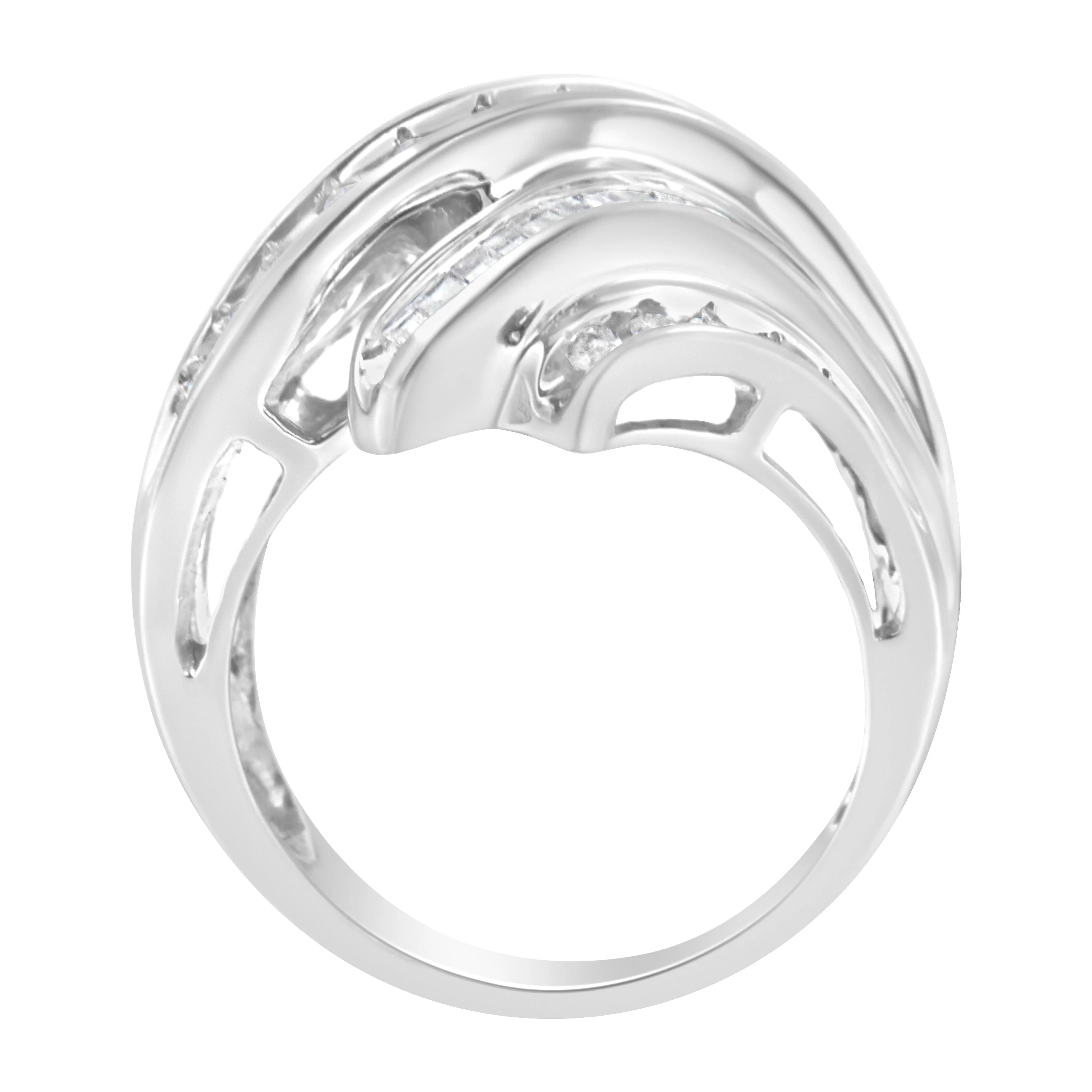 10K White Gold Round and Baguette Cut Diamond Channel Ring (3/4 Cttw, H-I Color, SI2-I1 Clarity) - Size 7 - Image 3