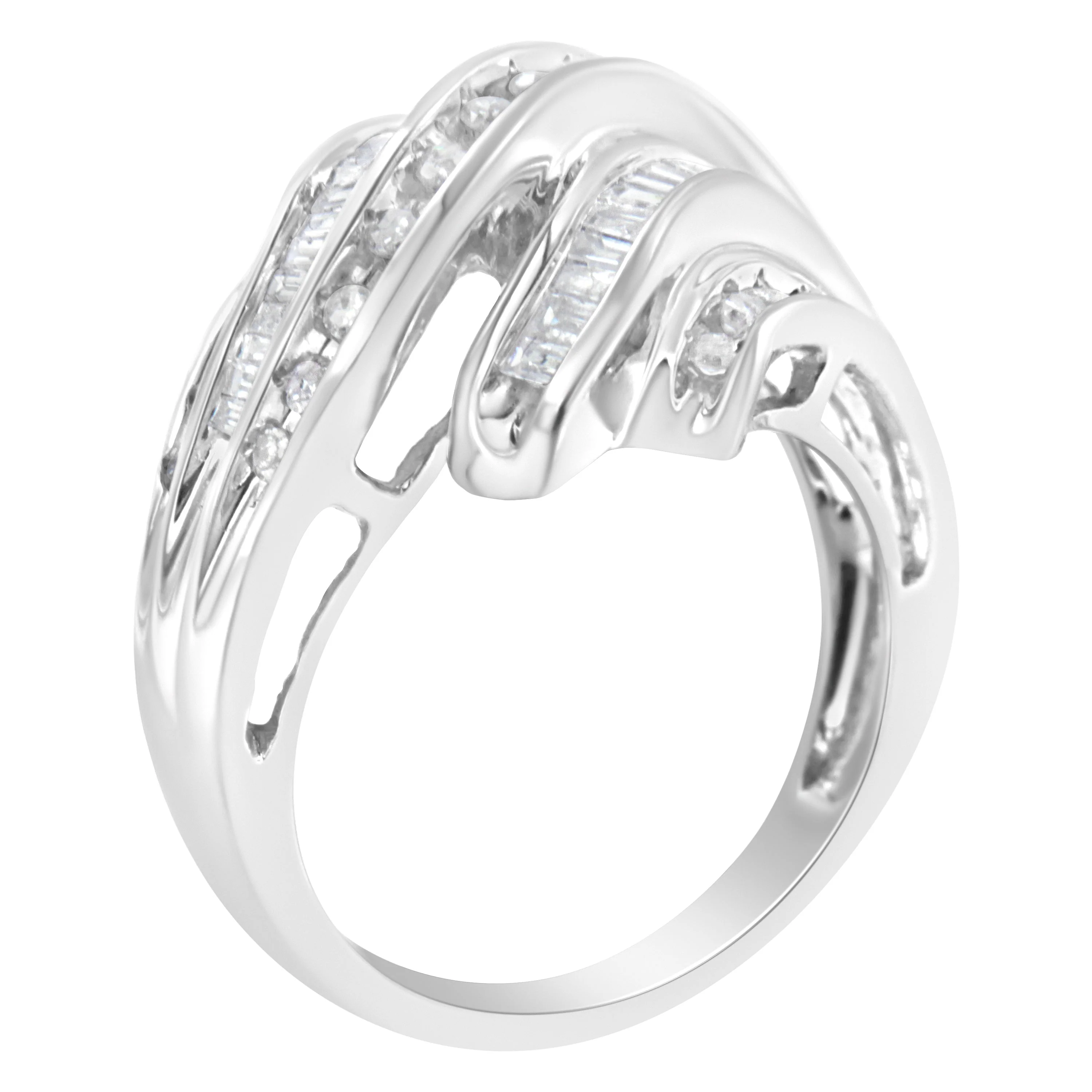 10K White Gold Round and Baguette Cut Diamond Channel Ring (3/4 Cttw, H-I Color, SI2-I1 Clarity) - Size 7 - Image 9