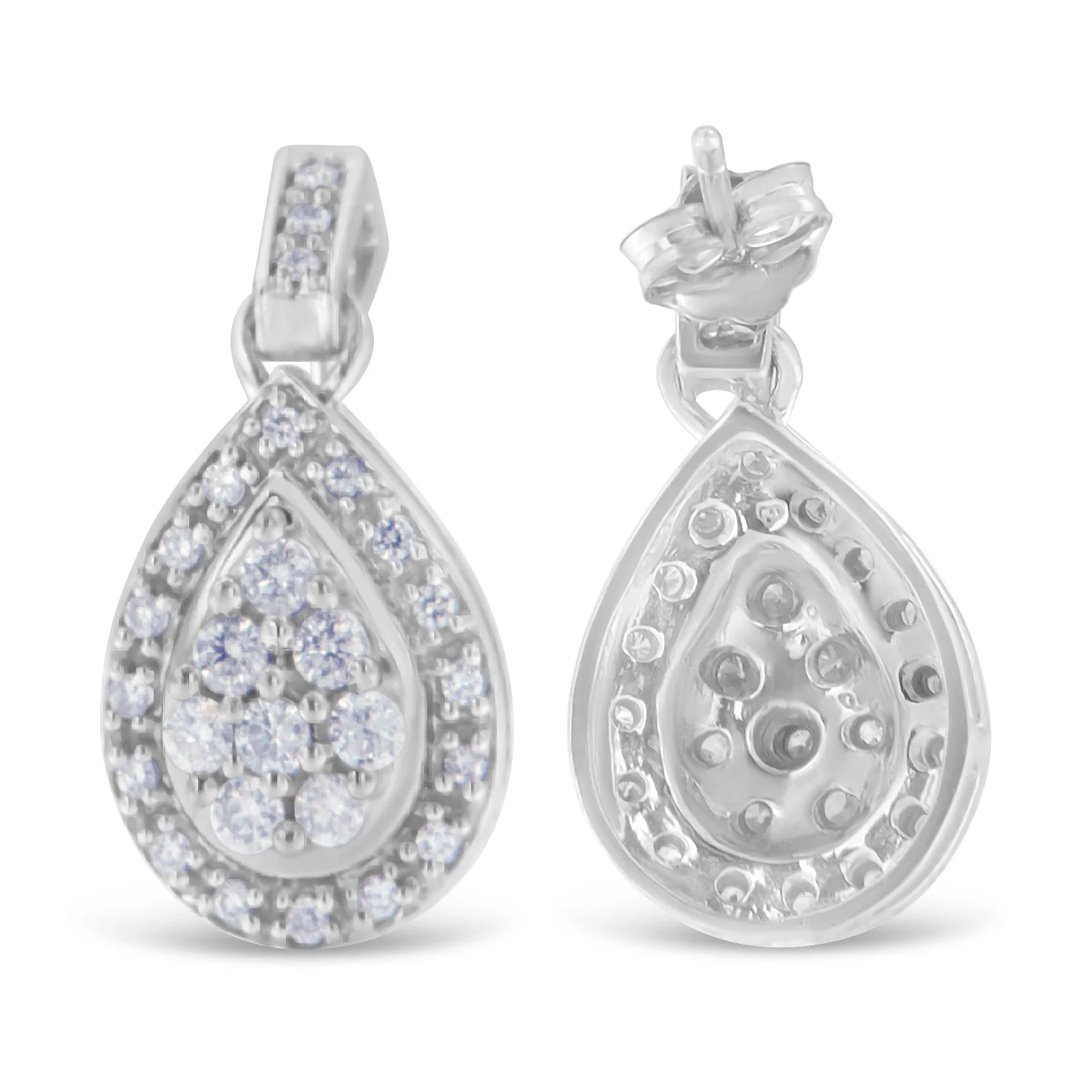10k White Gold Round Cut Diamond Earrings (0.75 cttw, H-I Color, I1-I2 Clarity) - Image 2