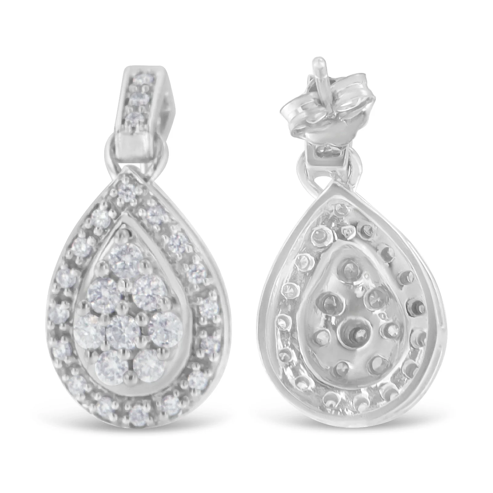 10k White Gold Round Cut Diamond Earrings (0.75 cttw, H-I Color, I1-I2 Clarity) - Image 3