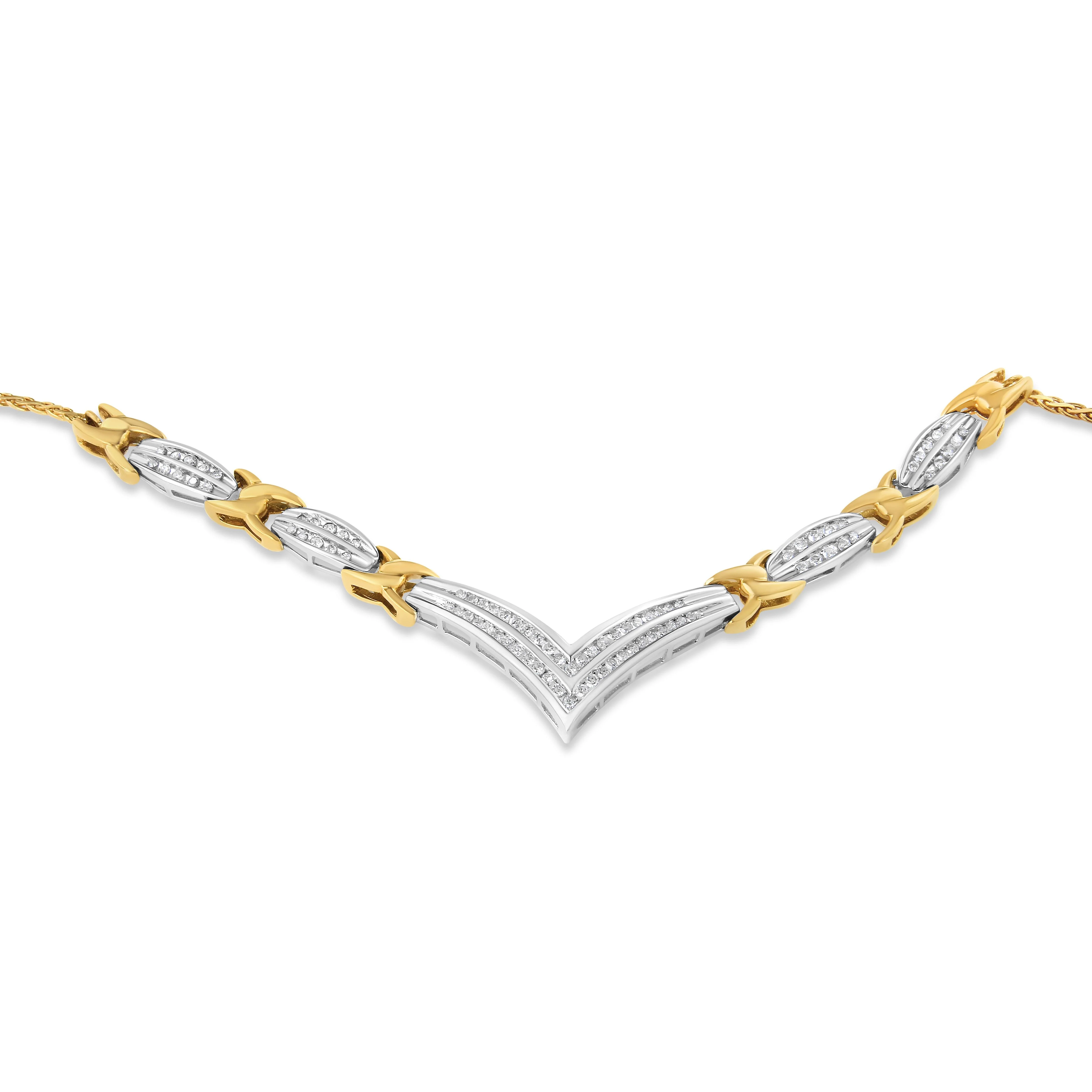 10K Yellow and White Gold 1.0 Cttw Round and Princess cut Diamond "V" Shape Statement Necklace (I-J Color, I1-I2 Clarity) - Image 6