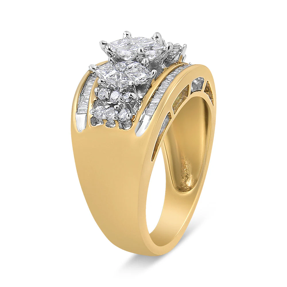 10K Yellow and White Gold 1 1/2 Cttw Pear Shaped 3 Stone Style Diamond Ring Band (H-I Color, SI1-SI2 Clarity) - Ring Size 7 - Image 3
