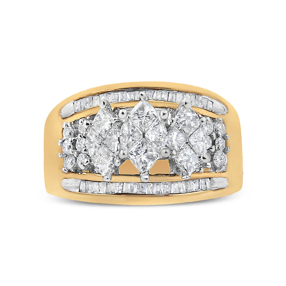 10K Yellow and White Gold 1 1/2 Cttw Pear Shaped 3 Stone Style Diamond Ring Band (H-I Color, SI1-SI2 Clarity) - Ring Size 7 - Image 4